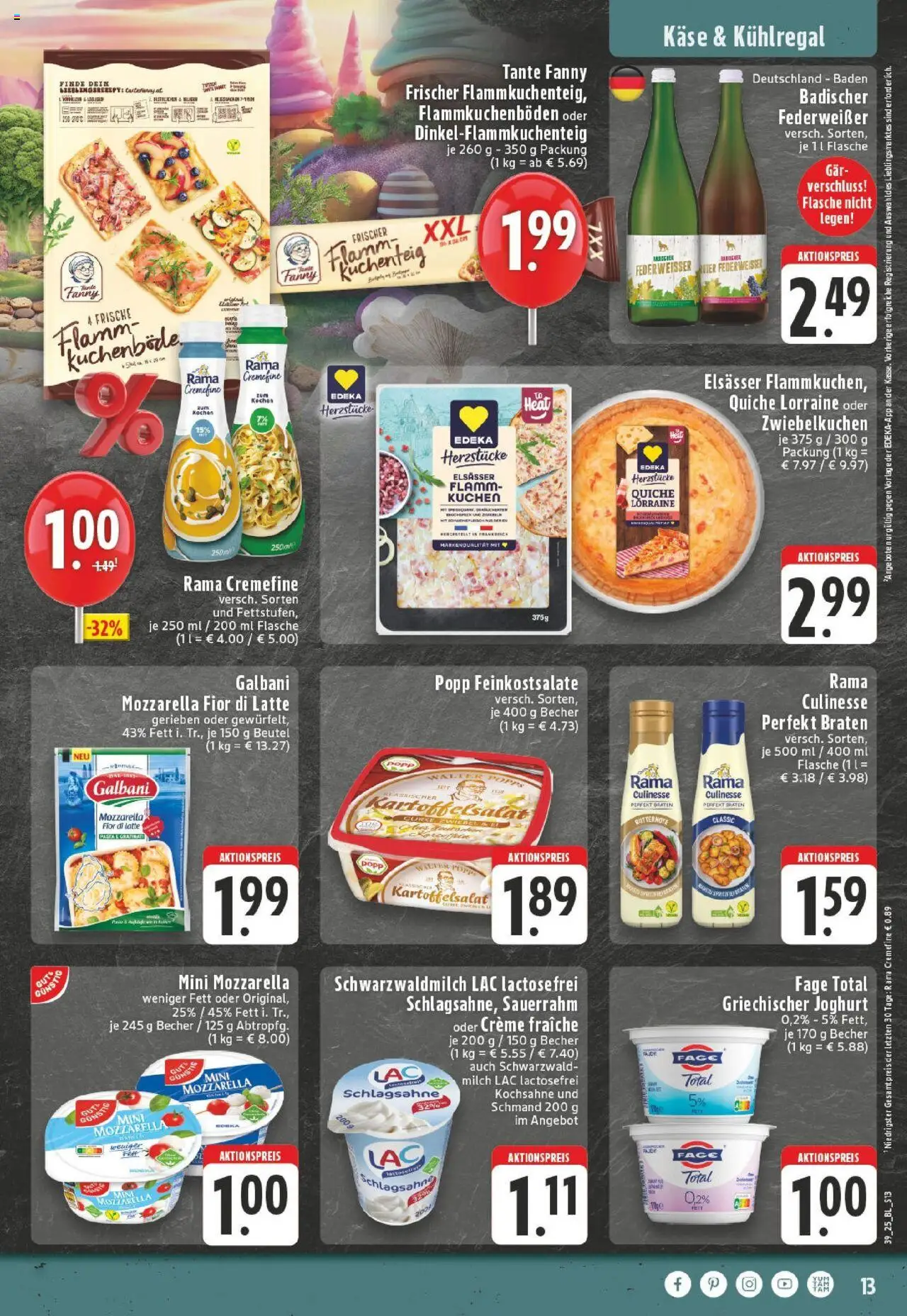 Edeka prospekt Dortmund-Brackel	 – gültig ab 21.09.2025 | Seite: 13 | Produkte: Käse, Joghurt, Mozzarella, Creme