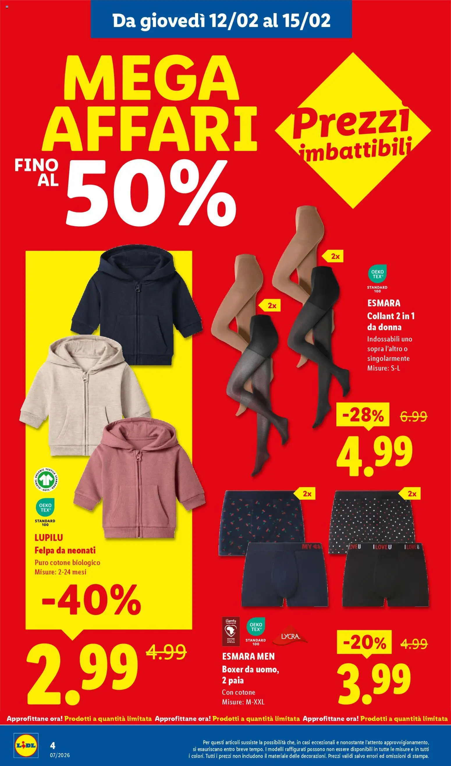 Volantino Lidl del 12.02.2026 | Pagina: 4 | Prodotti: Felpa, Boxer, Collant