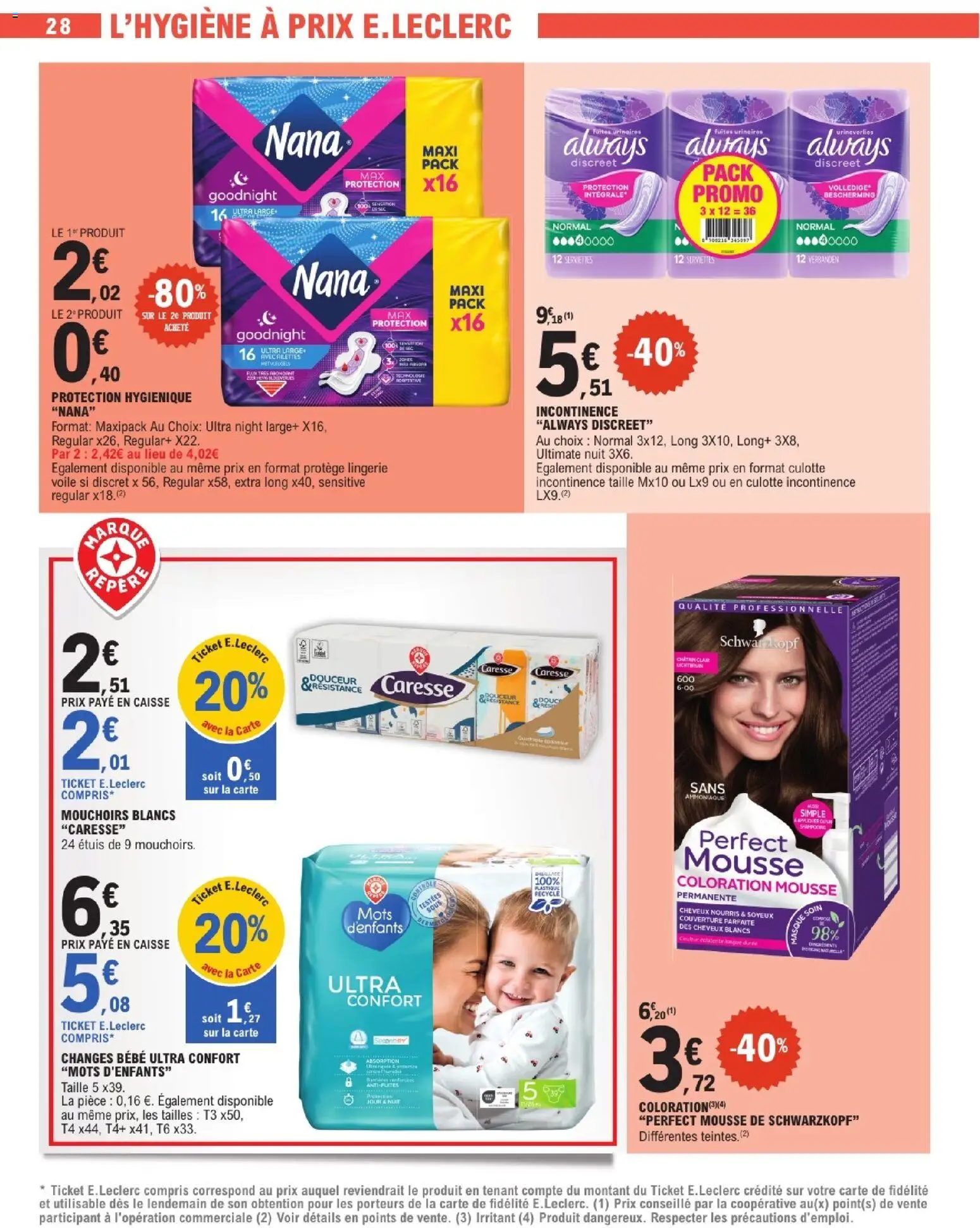 {H1} | Page: 28 | Produits: Protection hygiénique, Shampooing, Masque, Mouchoirs