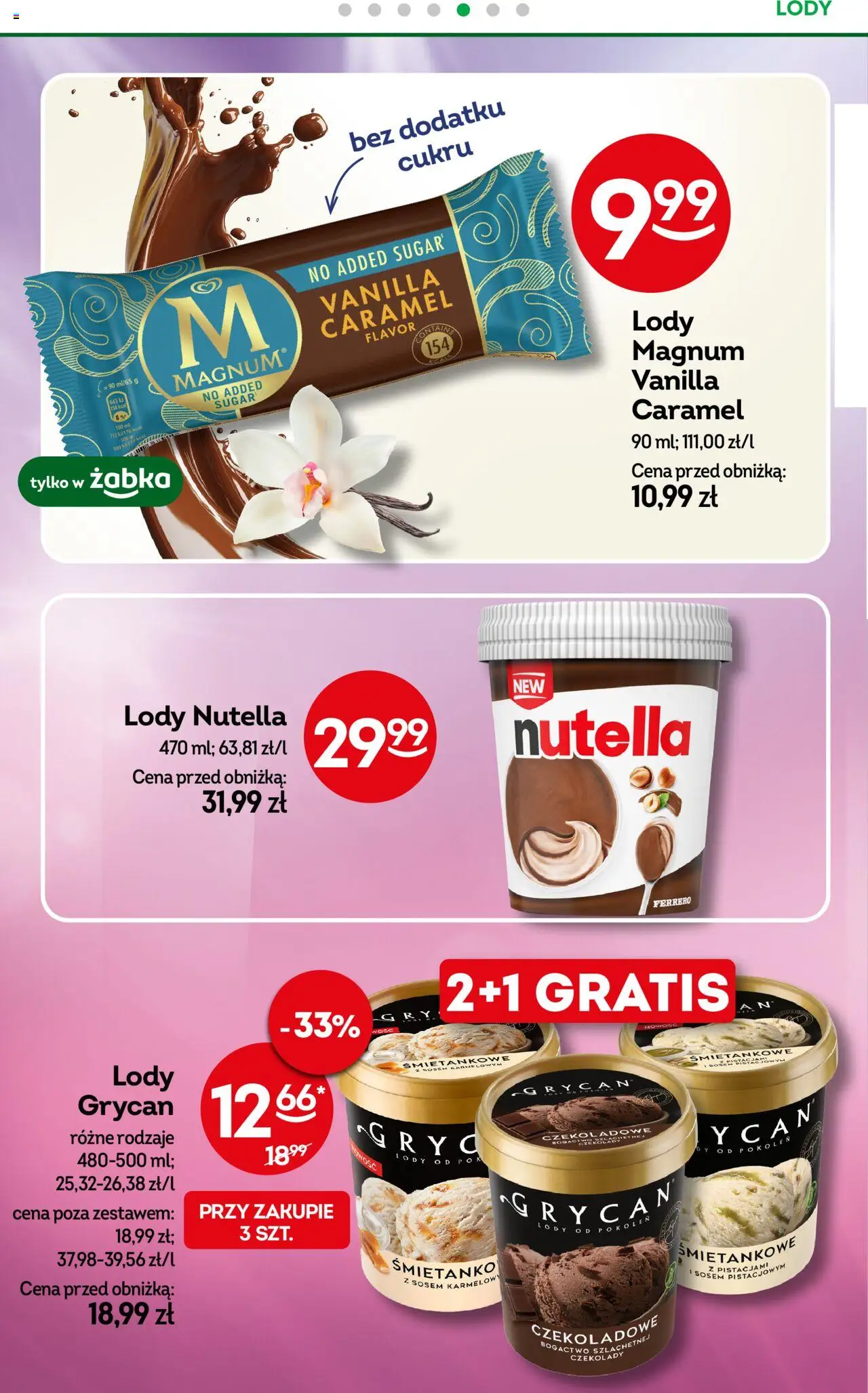 Żabka Gazetka od 18.06.2025 | Strona: 38 | Produkty: Nutella, Lody Grycan, Por, Lody Magnum