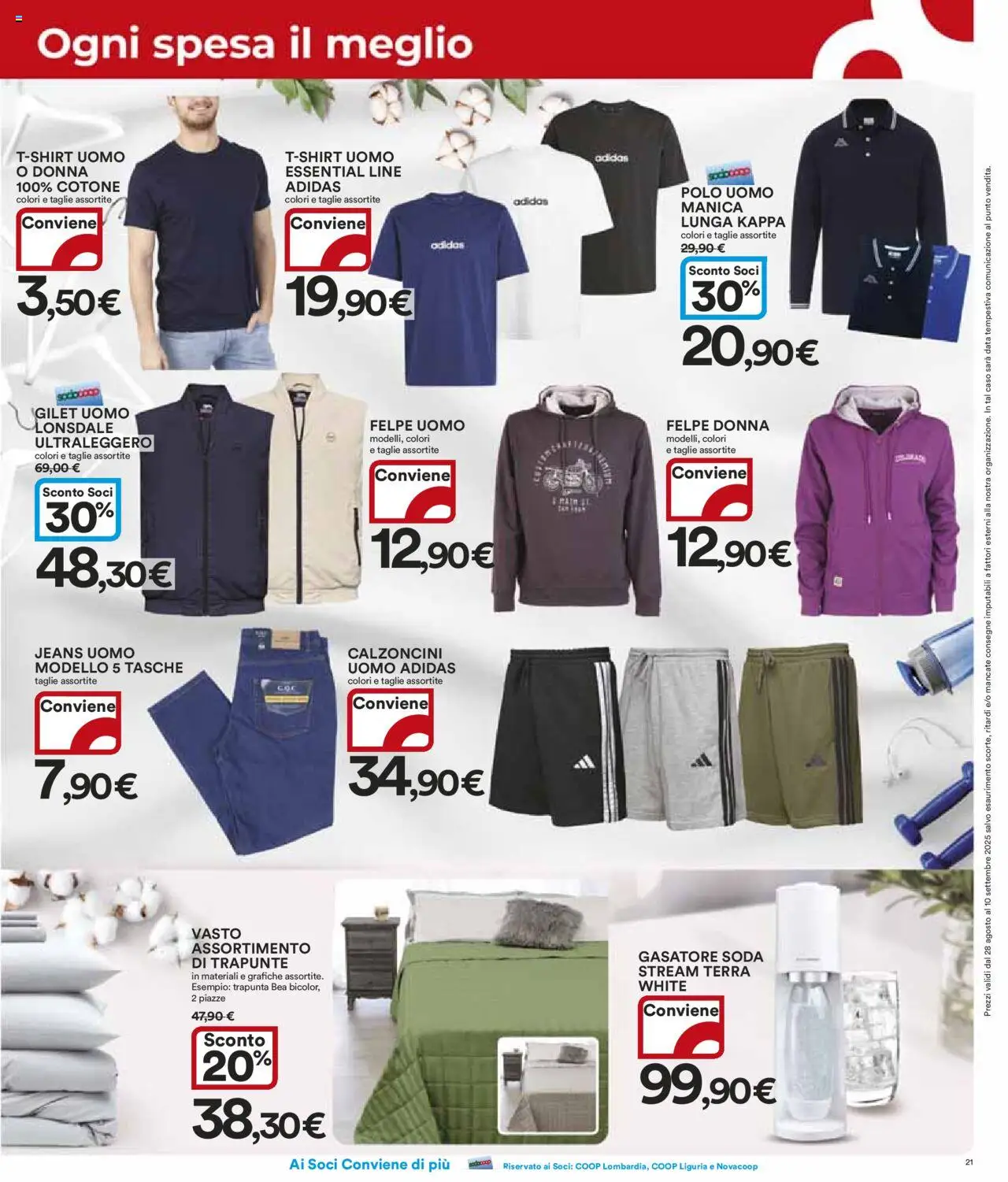 Volantino Ipercoop del 28.08.2025 | Pagina: 21 | Prodotti: Gasatore, Trapunta, Jeans, Polo