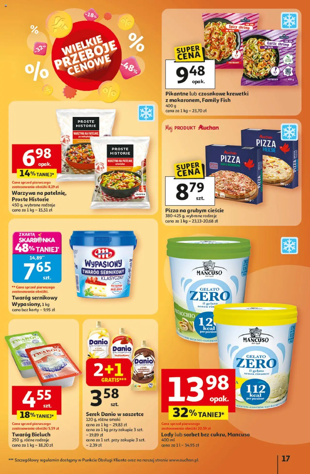 Auchan Gazetka - Wielkie przeboje cenowe Hipermarket od 09.10.2025 | Strona: 17 | Produkty: Krewetki, Warzywa na patelnie, Patelnie, Sorbet