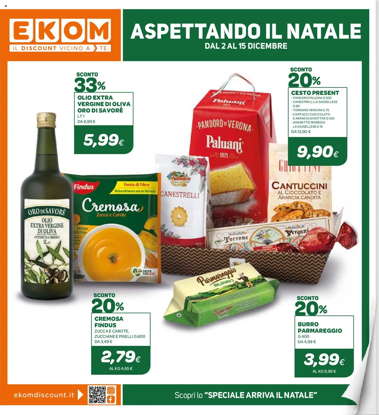 Volantino Ekom del 02.12.2025 | Pagina: 1 | Prodotti: Carote, Zucca, Pandoro, Piselli