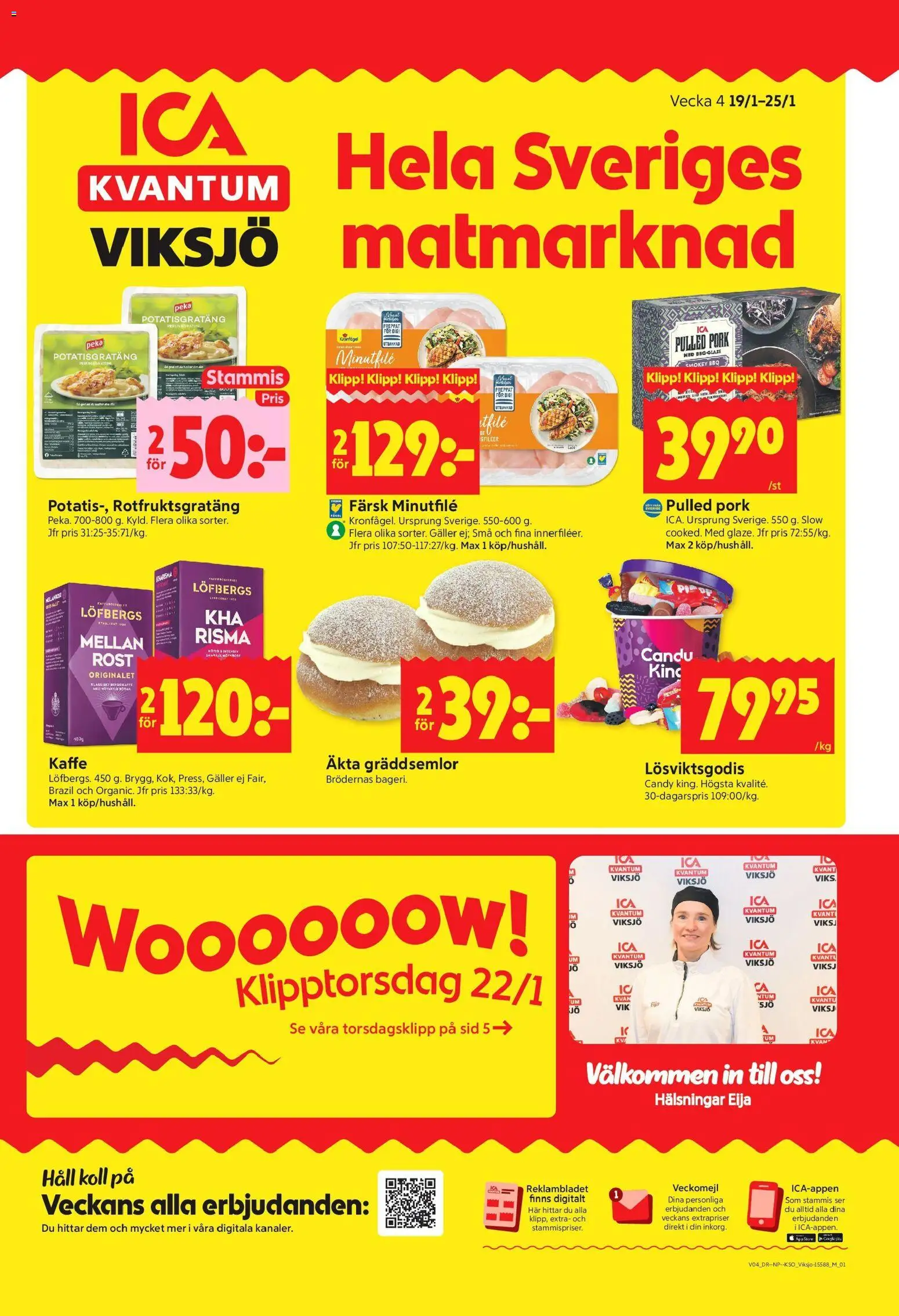 ICA Kvantum reklamblad aktuell från 19.01.2026 | Sida: 1 | Produkter: Galler, Potatisgratäng, Kaffe, Häll