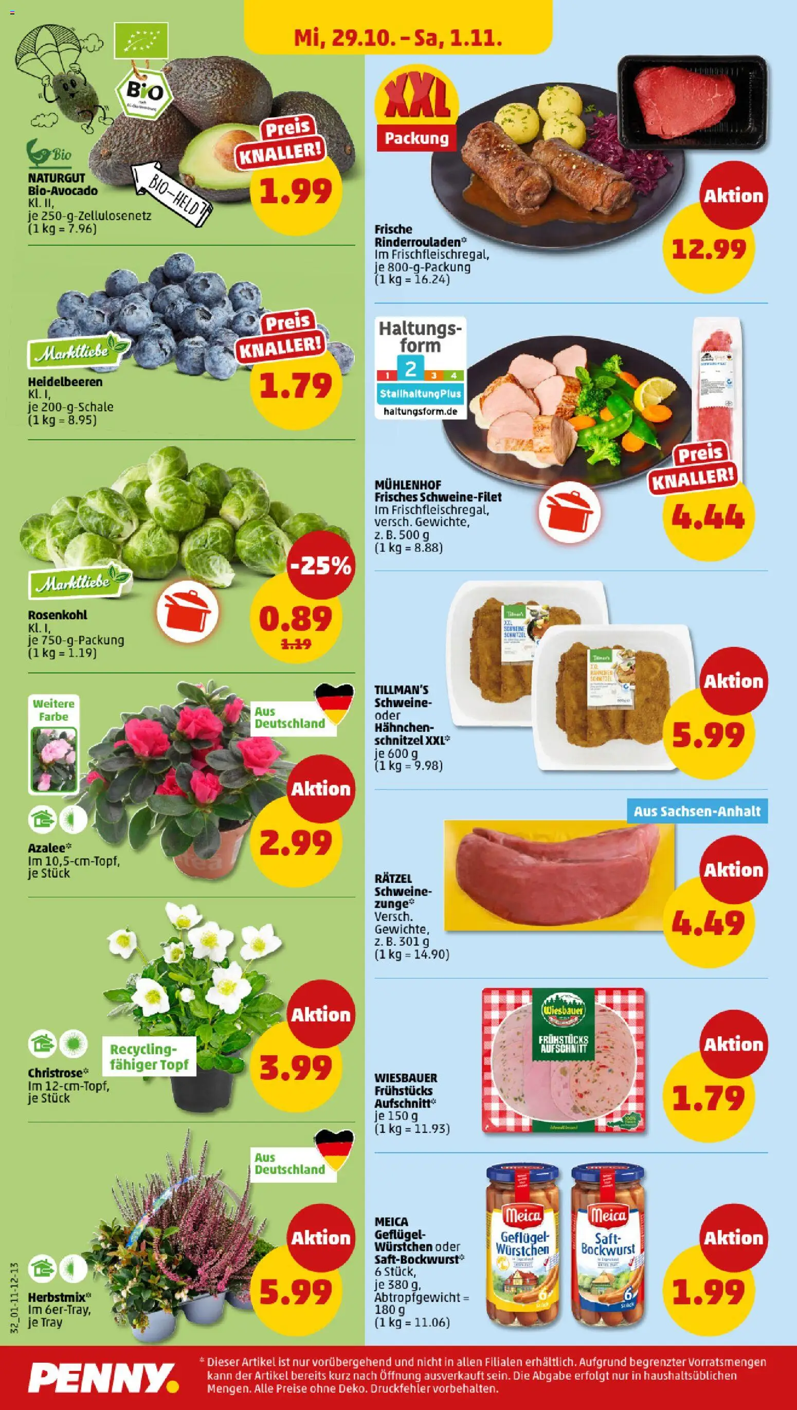 Penny Prospekt 	 – gültig ab 27.10.2025 | Seite: 34 | Produkte: Rinderrouladen, Schnitzel, Meica, Heidelbeeren