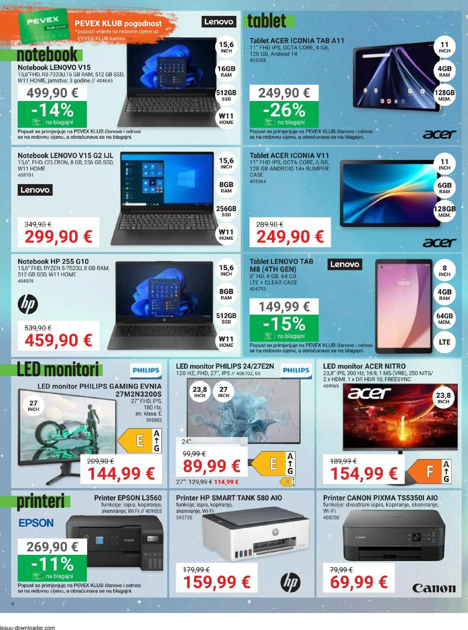 Pevex katalog | vrijedi od 08.01.2026 | Stranica: 4 | Proizvodi: Tablet, Čaše, Notebook, Printer