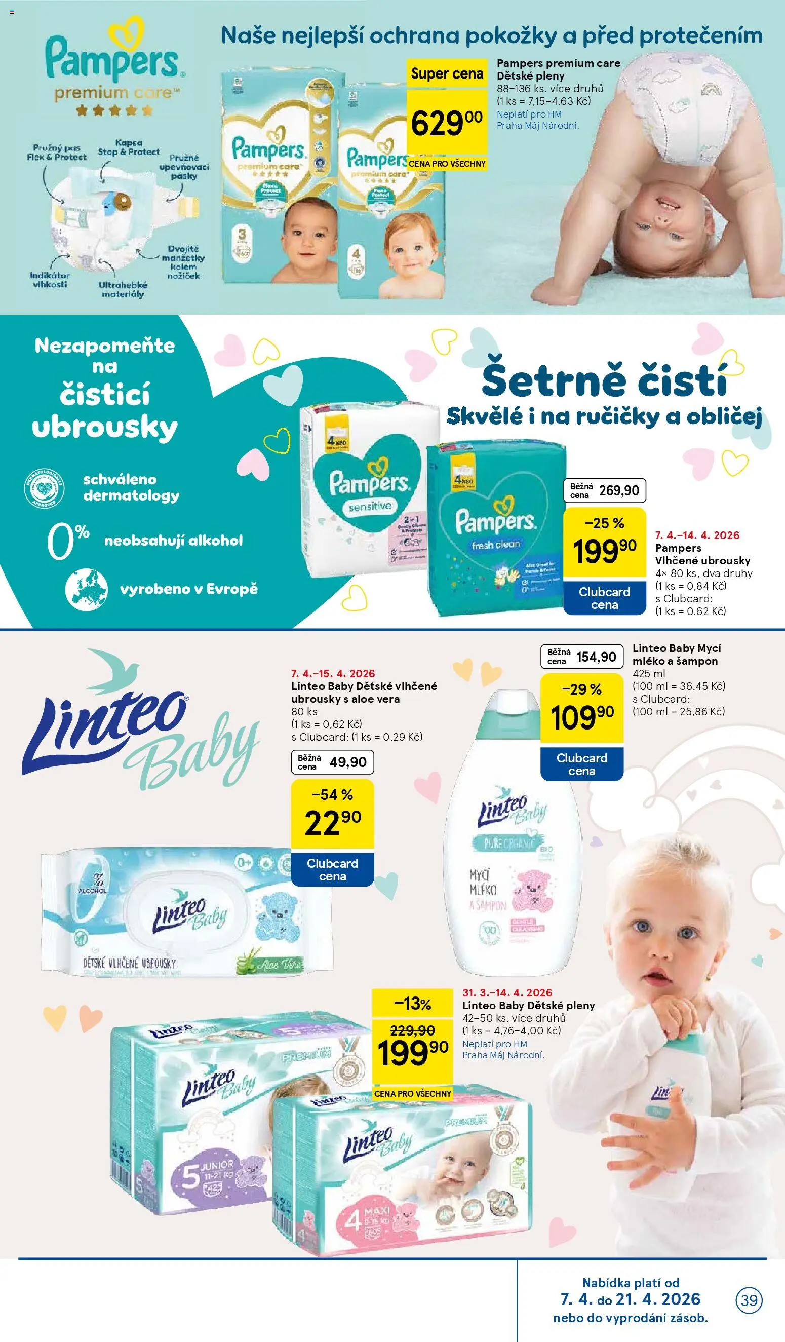Tesco leták - Hypermarket od 07.04.2026 | Strana: 39 | Produkty: Vlhčené ubrousky, Ubrousky, Dětské pleny, Šampon