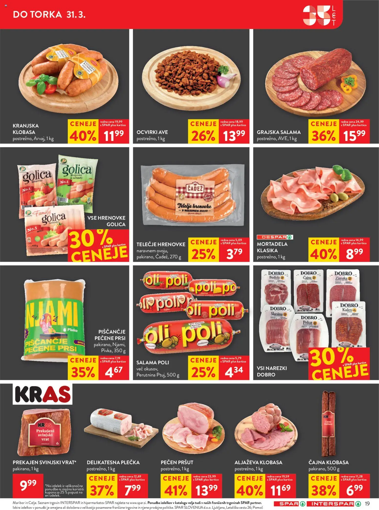 Novi Spar katalog ponudbe – veljaven od 25.03.2026 | Stran: 21 | Izdelki: Hrenovke, Pršut, Mortadela, Salama