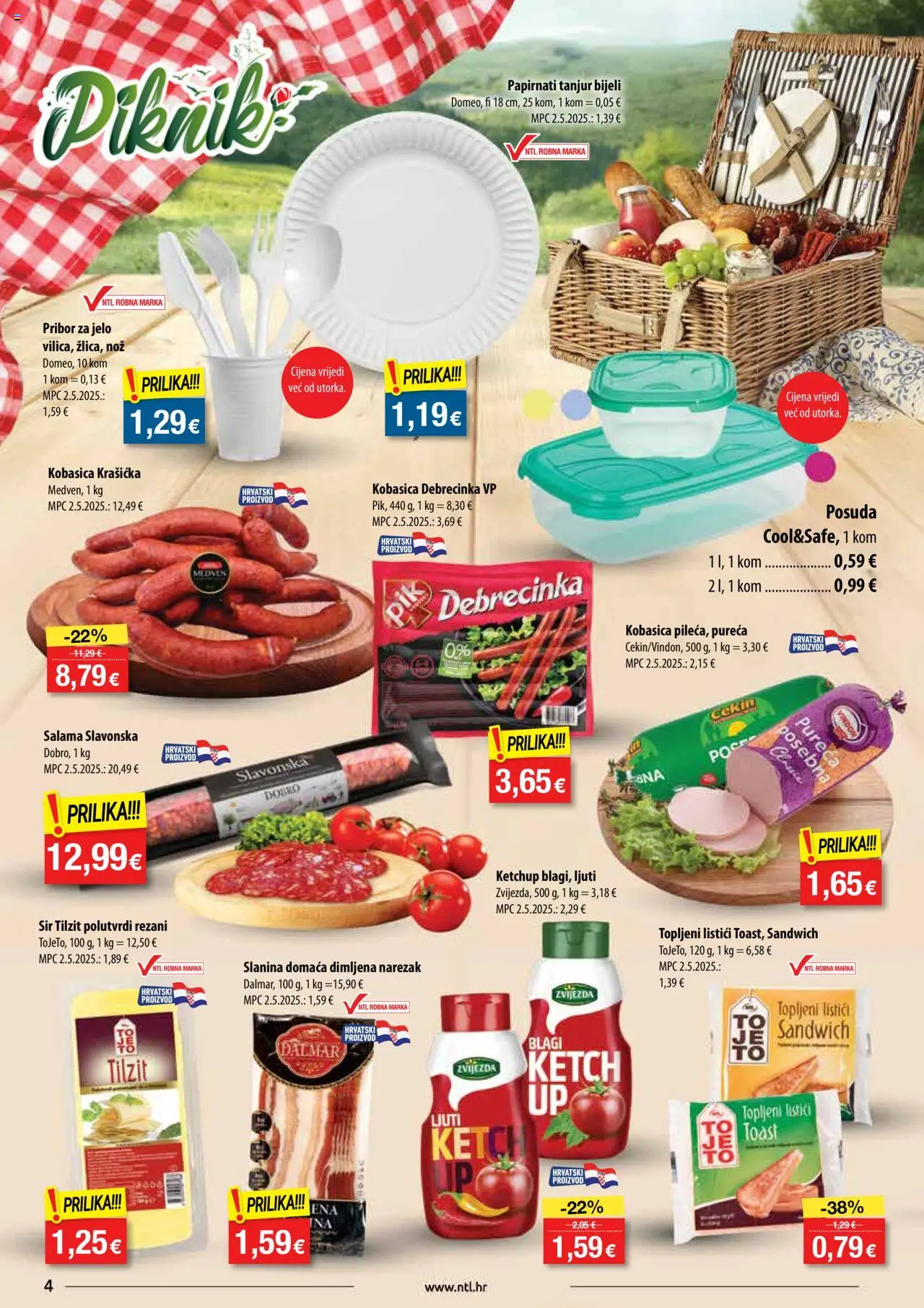NTL katalog | vrijedi od 13.08.2025 | Stranica: 4 | Proizvodi: Toast, Narezak, Slanina, Pribor za jelo