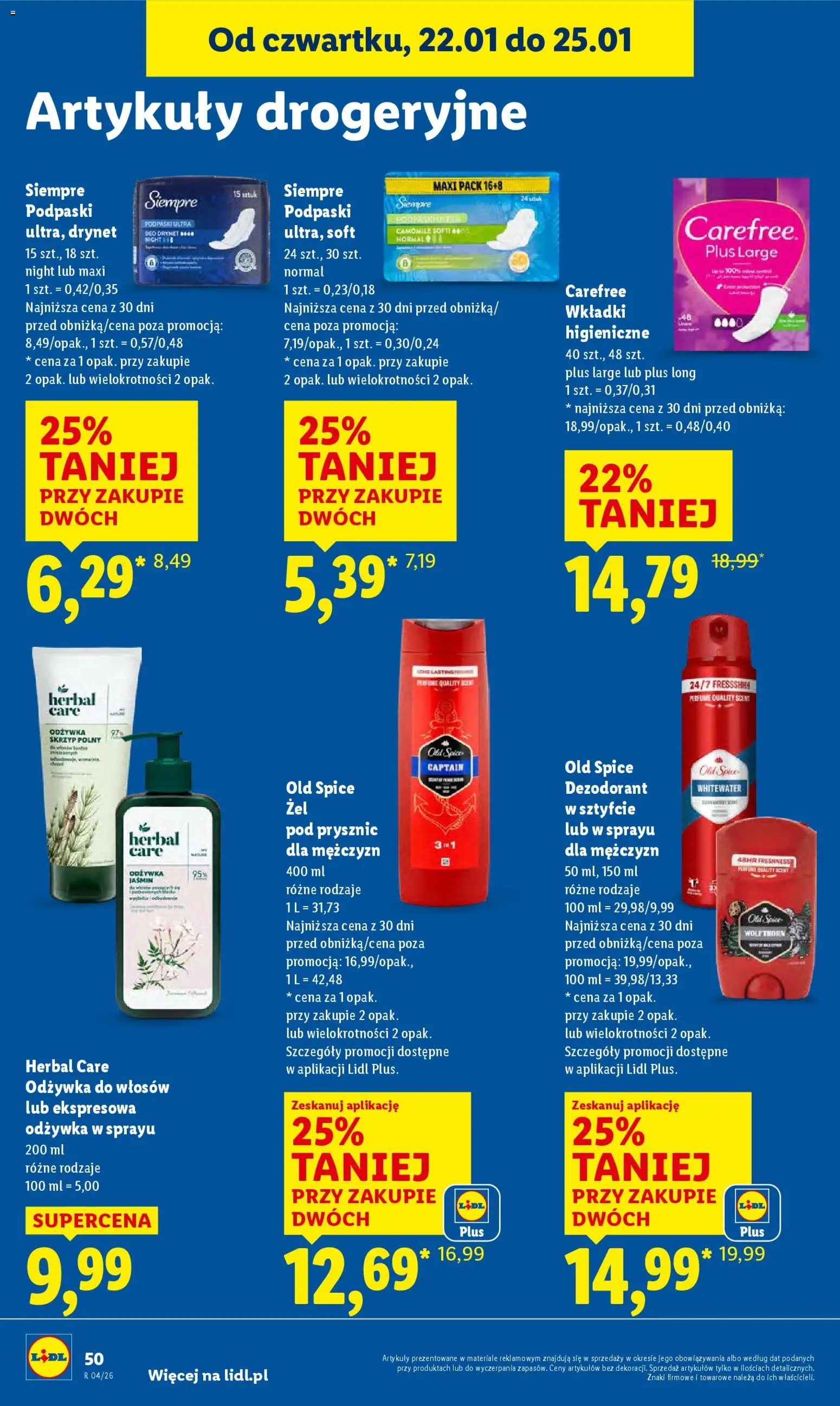 Lidl Gazetka od 22.01.2026 | Strona: 50 | Produkty: Wkładki higieniczne, Odżywka do włosów, Dezodorant, Old spice