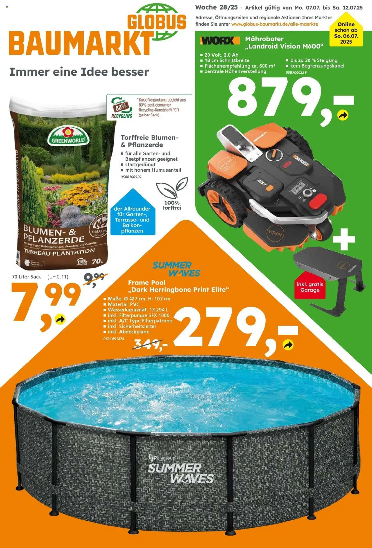 Globus Baumarkt prospekt Homburg	 - gültig ab dem 07.07.2025 | Seite: 1 | Produkte: Pflanzerde, Blumen