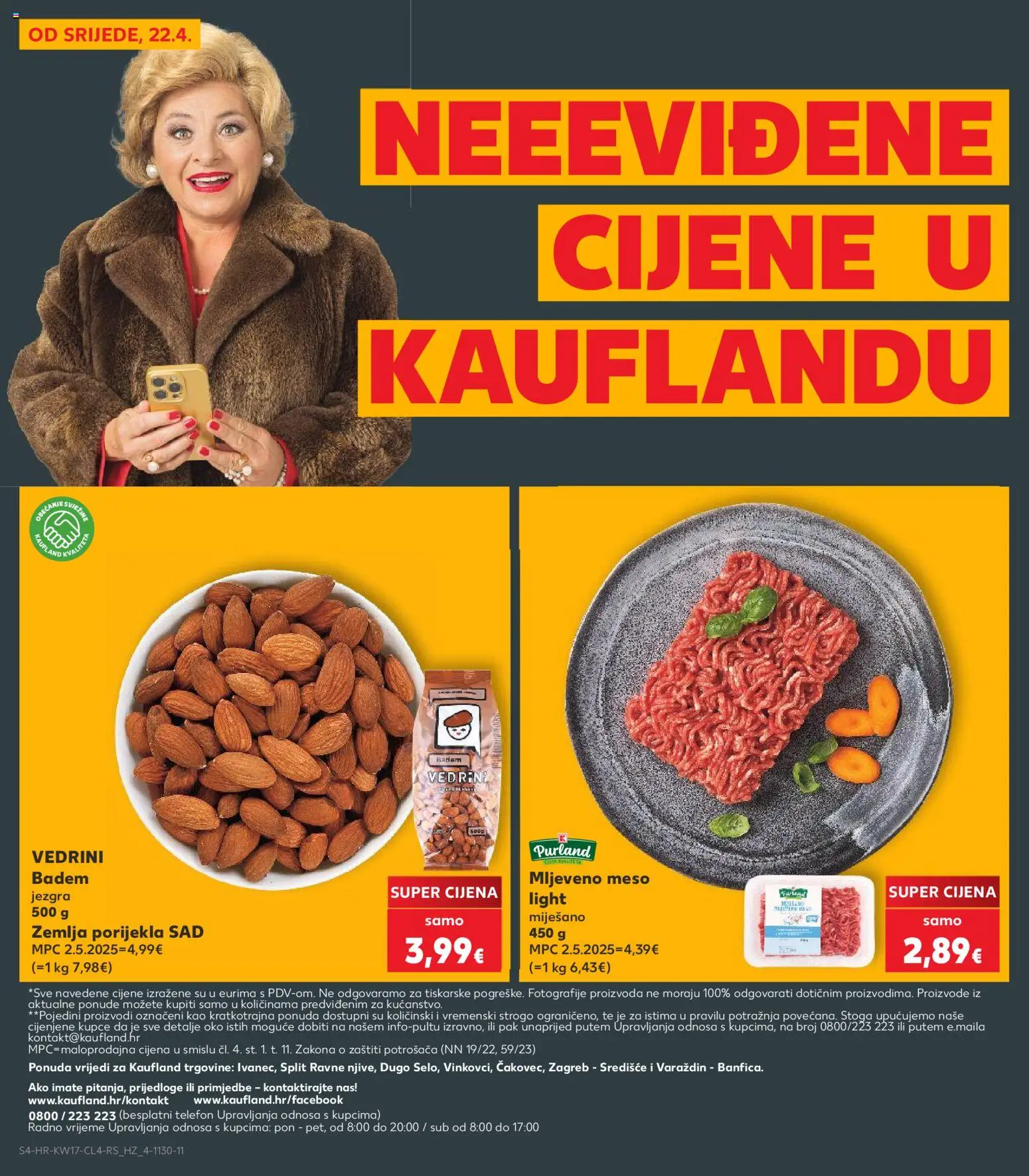 Kaufland katalog | vrijedi od 22.04.2026 | Stranica: 4 | Proizvodi: Meso, Mljeveno meso, Badem, Telefon