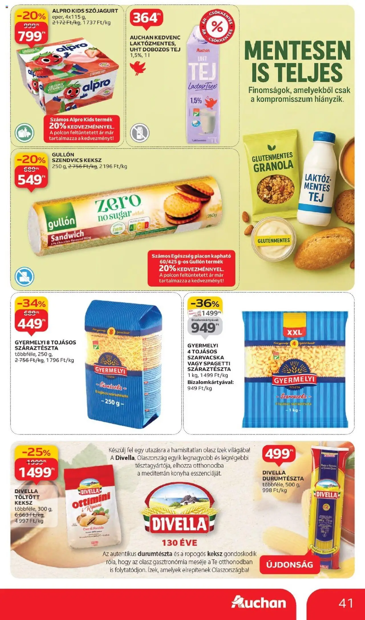 Auchan akciós ujság - amely érvényes a következő dátumtól: 02.10.2025 | Oldal: 41 | Termékek: Szendvics, Tészta, Gluténmentes, Száraztészta