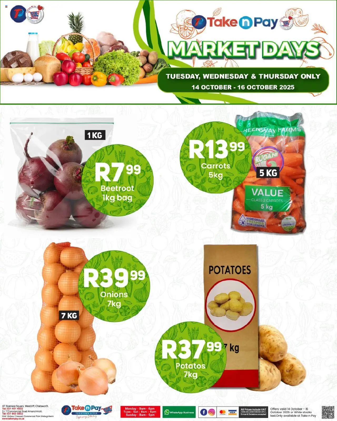 New Take n Pay catalogue – valid from 14.10.2025 | Page: 3 | Products: Bag, Carrots, Potatoes, Onions