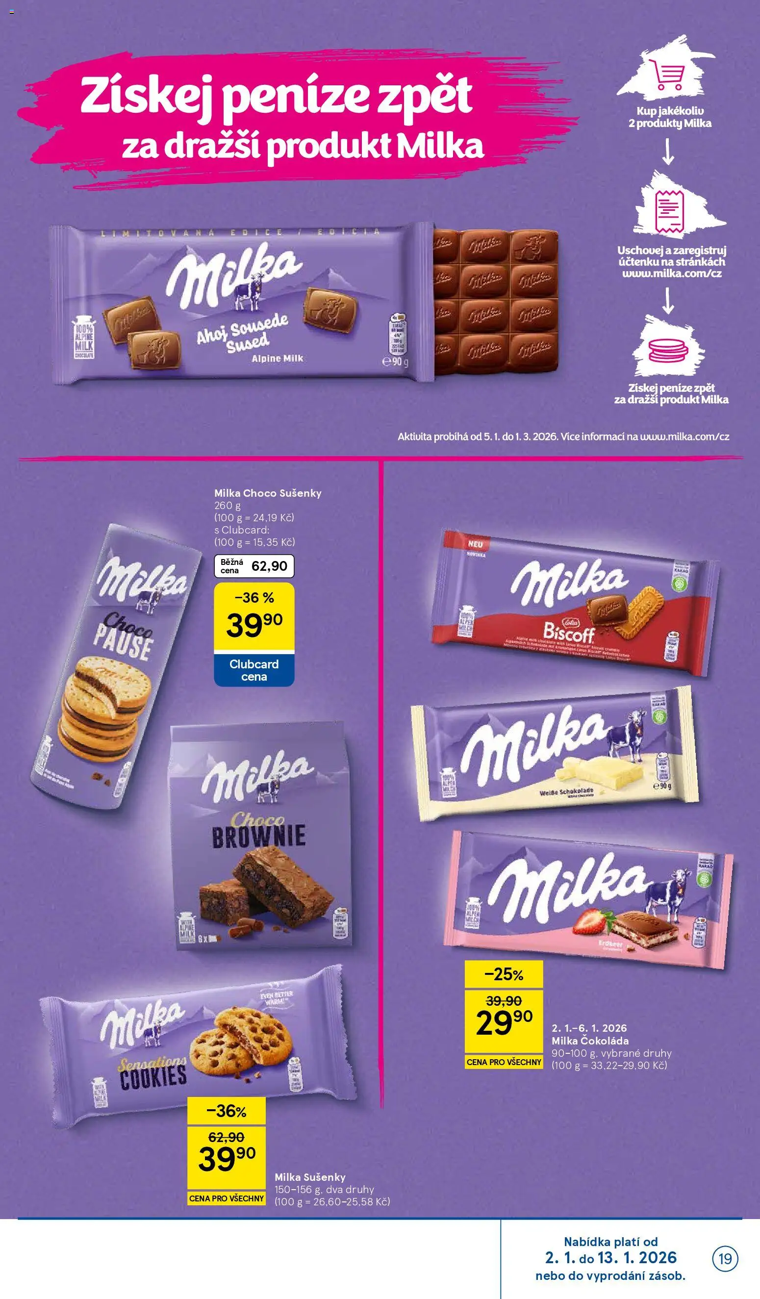 Tesco leták - Hypermarket od 02.01.2026 | Strana: 19 | Produkty: Čokoláda, Milka, Lotus Biscoff, Milk chocolate