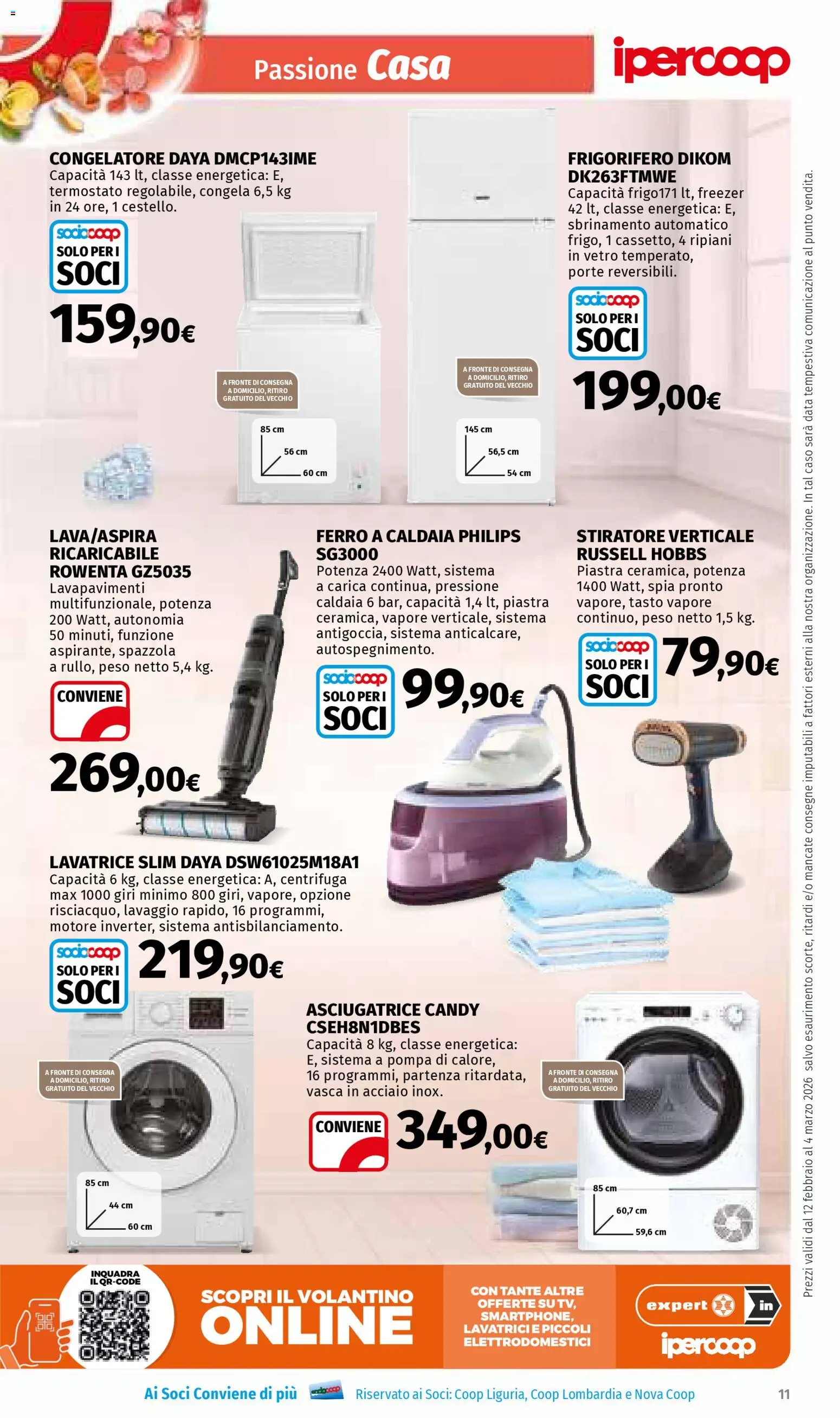 Volantino Ipercoop del 12.02.2026 | Pagina: 11 | Prodotti: Freezer, Lavatrice, Frigorifero, Congelatore