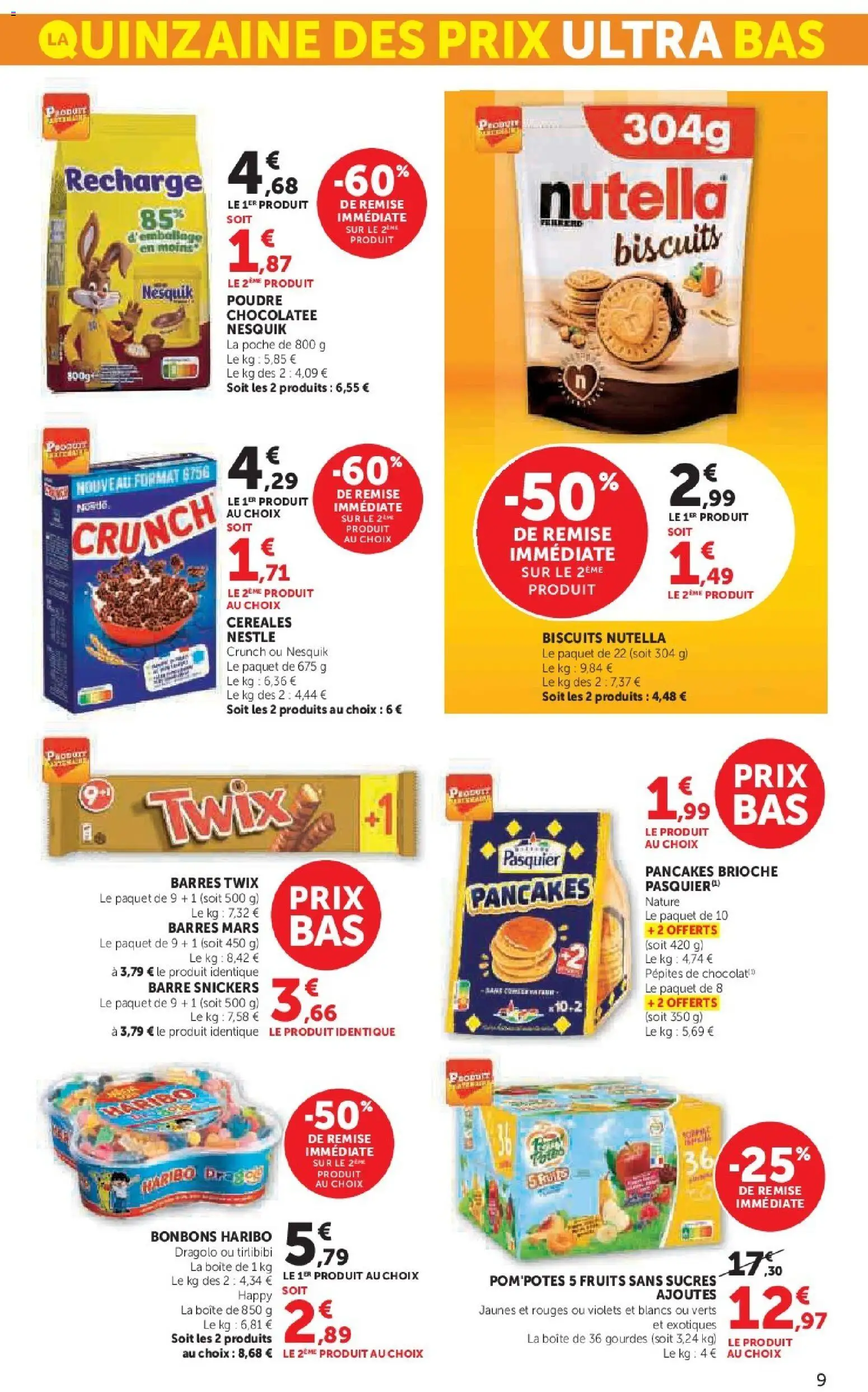 {H1} | Page: 9 | Produits: Bonbons Haribo, Poudre, Nutella, Biscuits