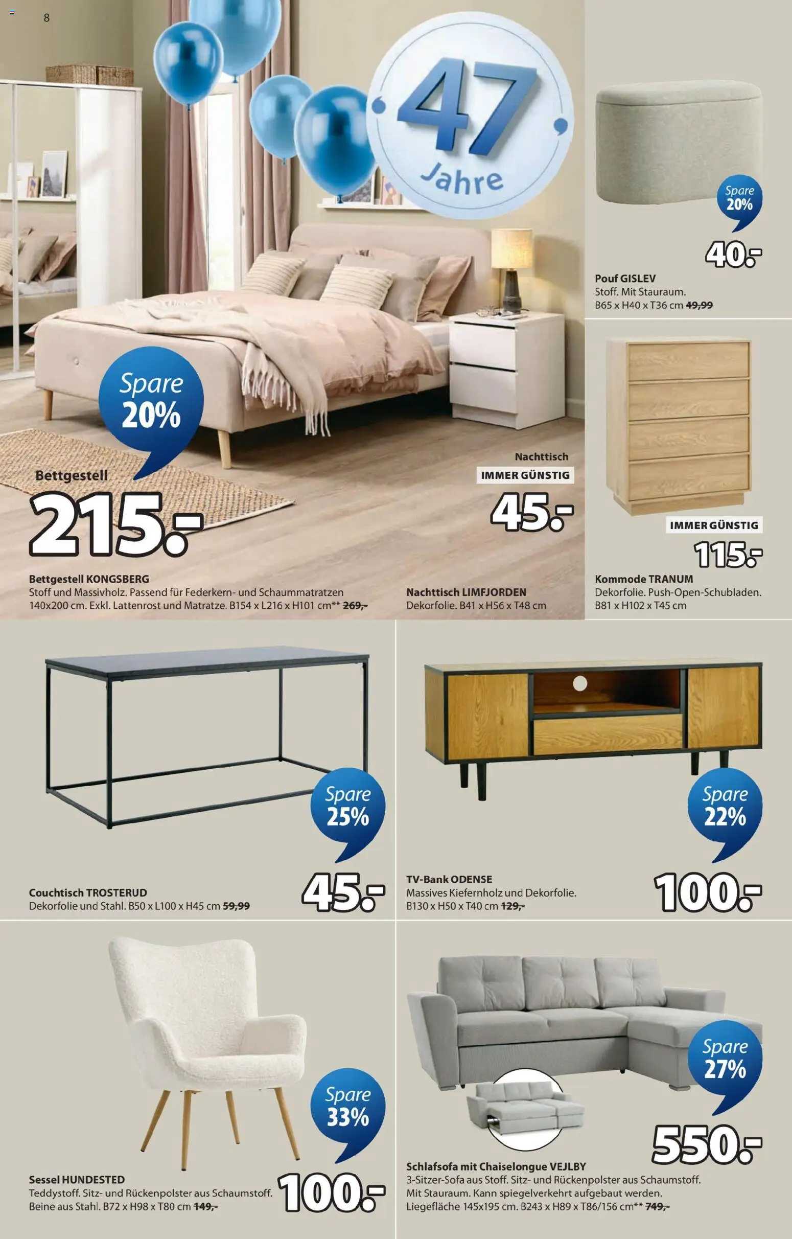 JYSK Prospekt aktuell gültig ab 30.03.2026 | Seite: 8 | Produkte: Nachttisch, Lattenrost, Sessel, Couchtisch