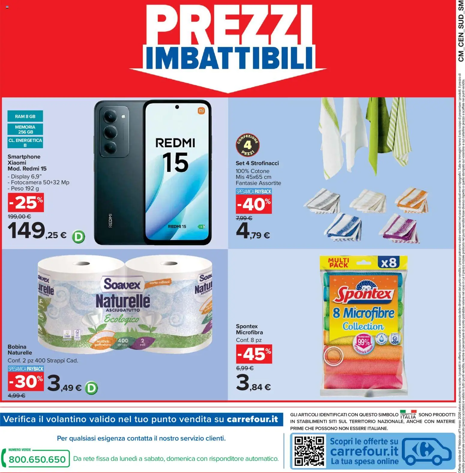 Volantino Carrefour del 17.02.2026 | Pagina: 26 | Prodotti: Xiaomi, Smartphone, Fotocamera, Strofinacci