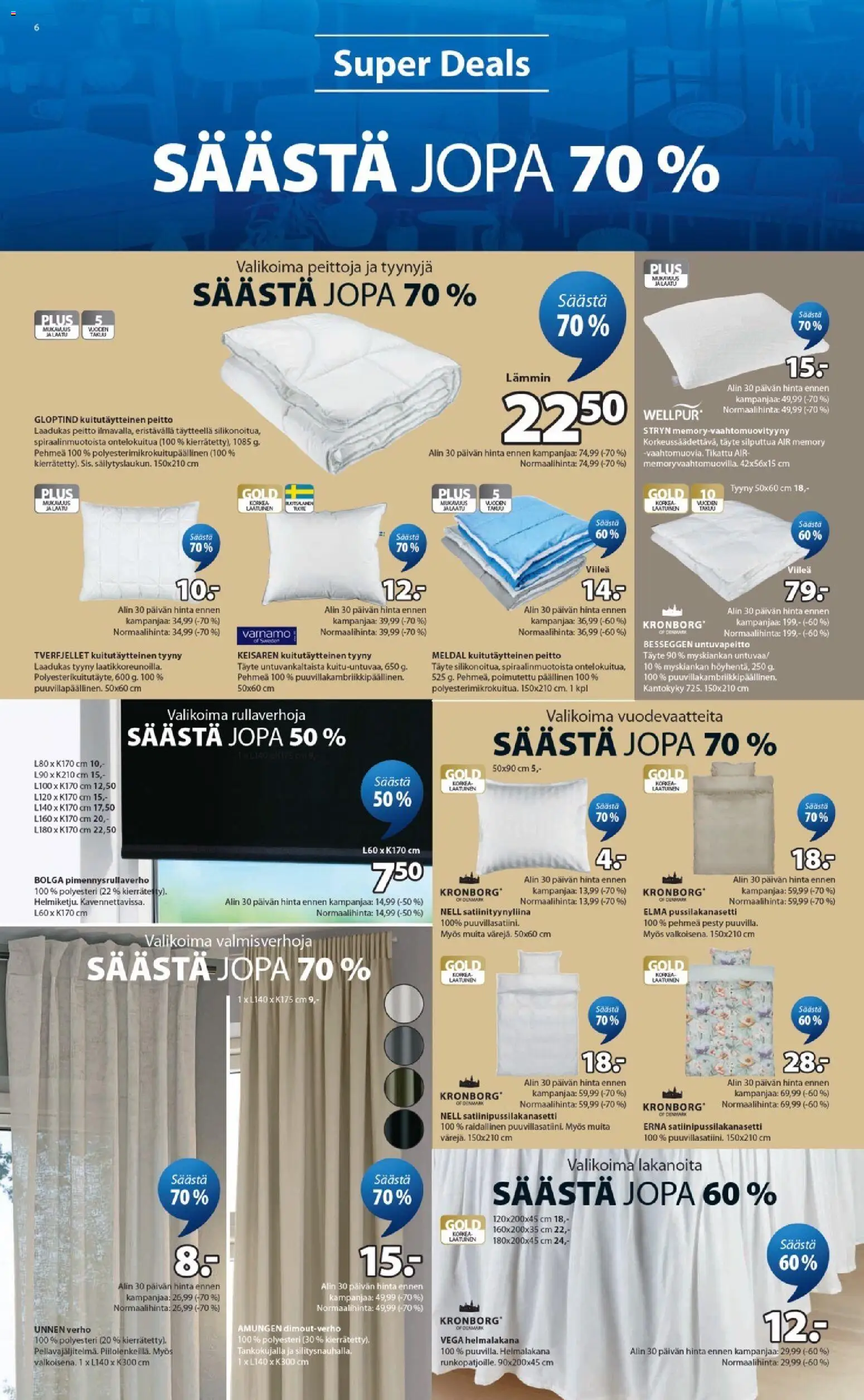 JYSK tarjoukset – voimassa 09.04.2026 alkaen | Sivu: 6 | Tuotteet: Pussilakanasetti, Verho, Tyyny, Peitto