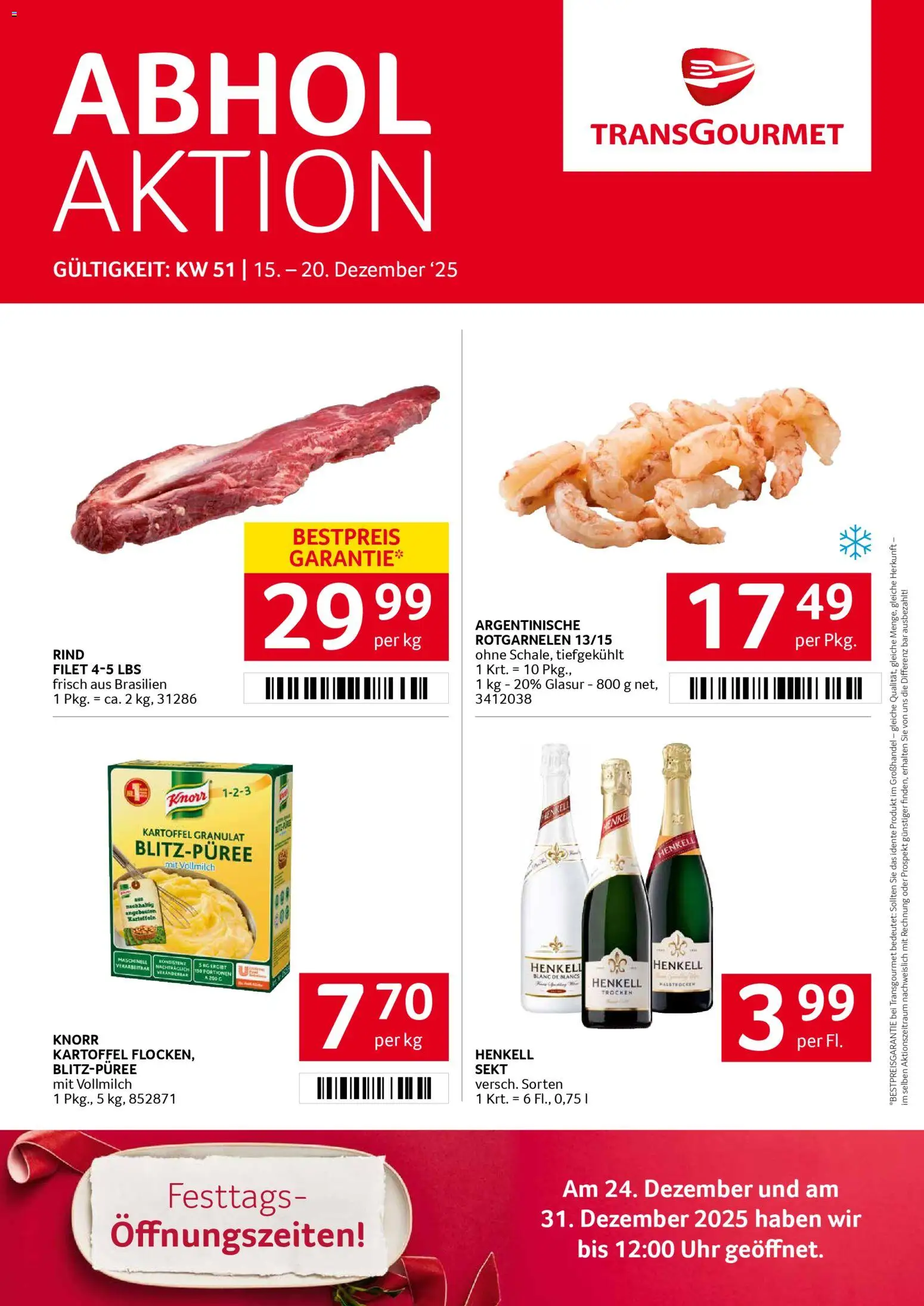 Transgourmet Flugblatt gültig ab 15.12.2025 | Seite: 1 | Produkte: Kartoffeln, Uhr
