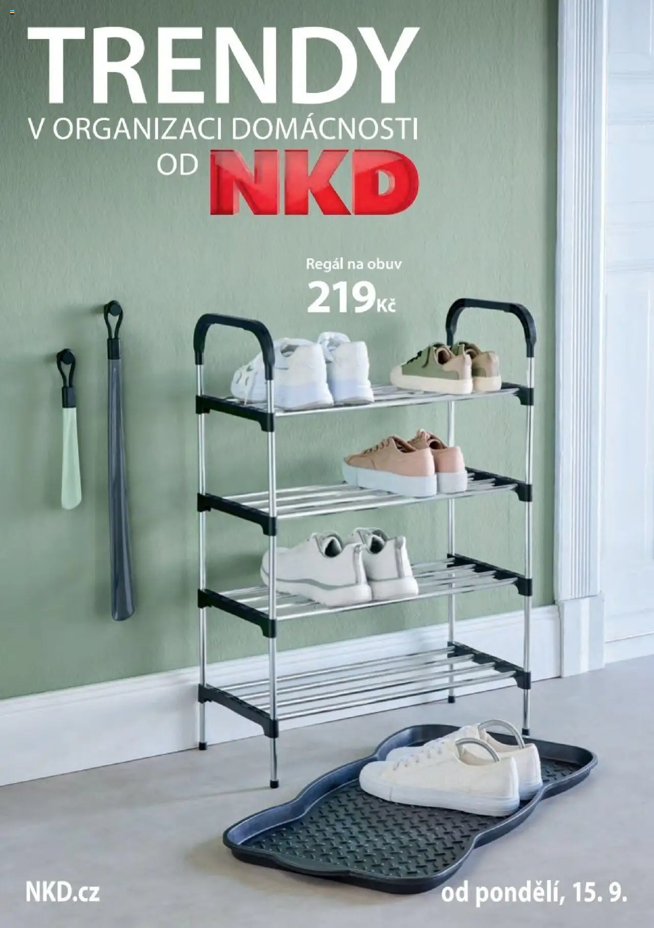 NKD leták - Trendy v organizaci domácnosti od 15.09.2025 | Strana: 1 | Produkty: Obuv, Regál