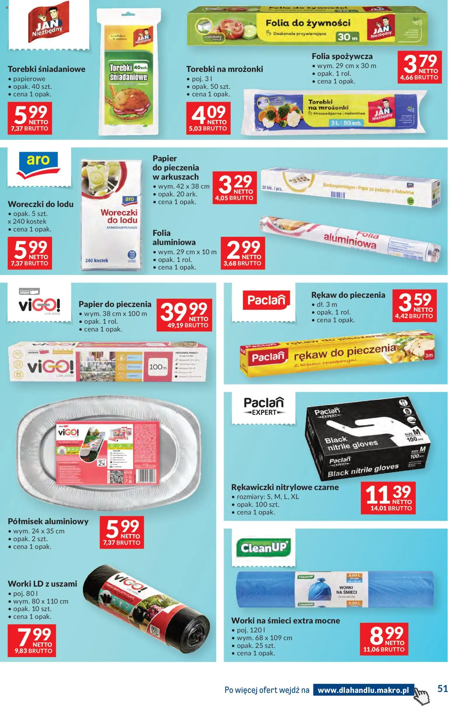 Makro Gazetka - Dystrybucja do sklepów od 03.02.2026 | Strona: 51 | Produkty: Rękawiczki, Folia spożywcza, Papier do pieczenia, Woreczki do lodu