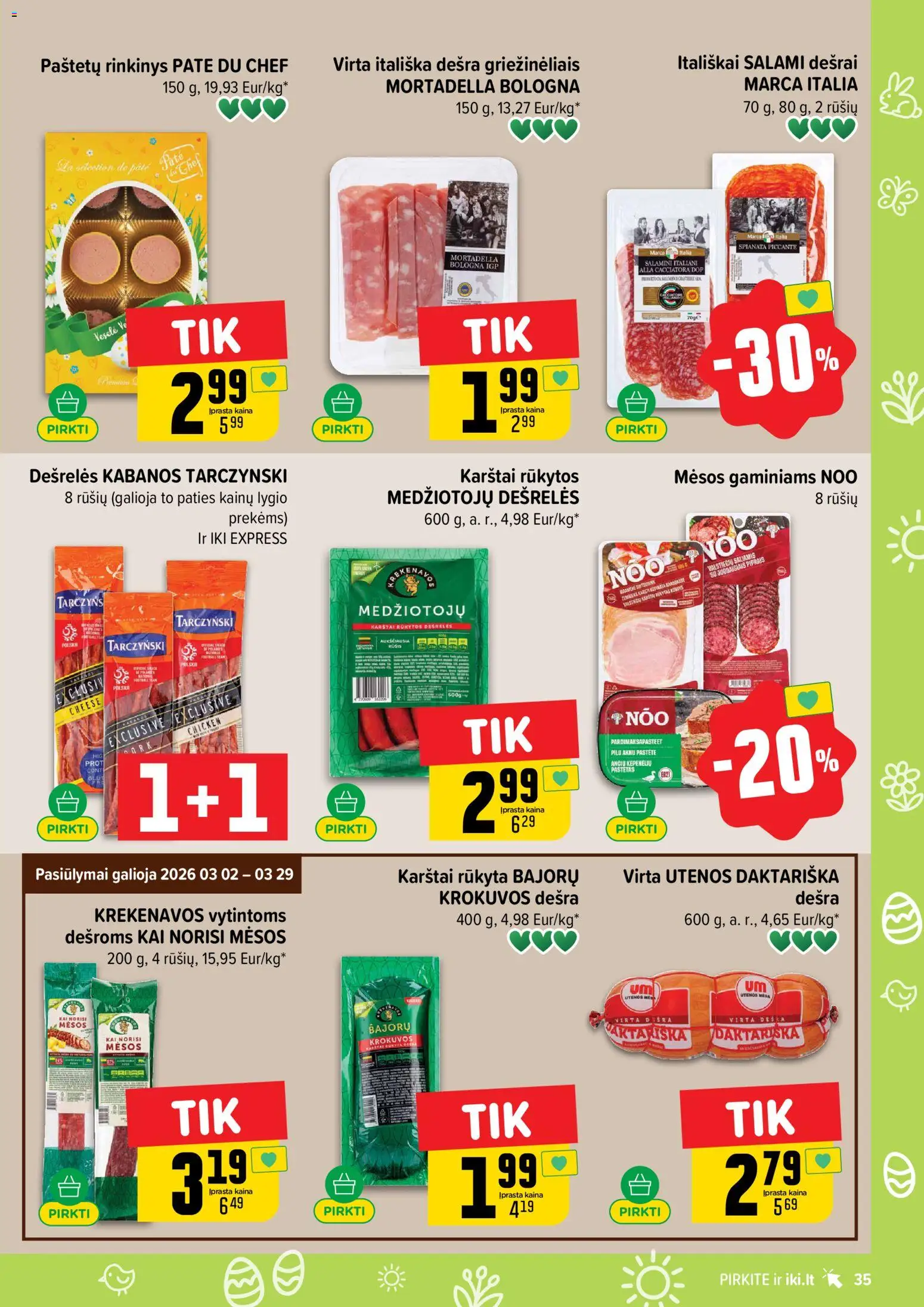 IKI akcijos nuo 16.03.2026 | Puslapis: 35 | Prekių: Dešrelės, Saliamis, Dešra