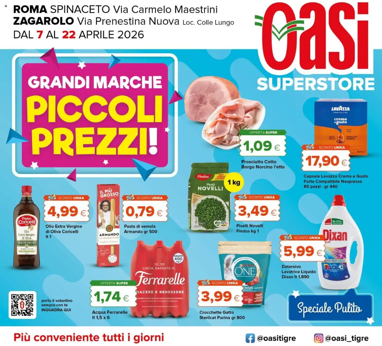 Volantino Oasi del 07.04.2026 | Pagina: 1 | Prodotti: Pasta, Lavatrice, Piselli, Ferrarelle