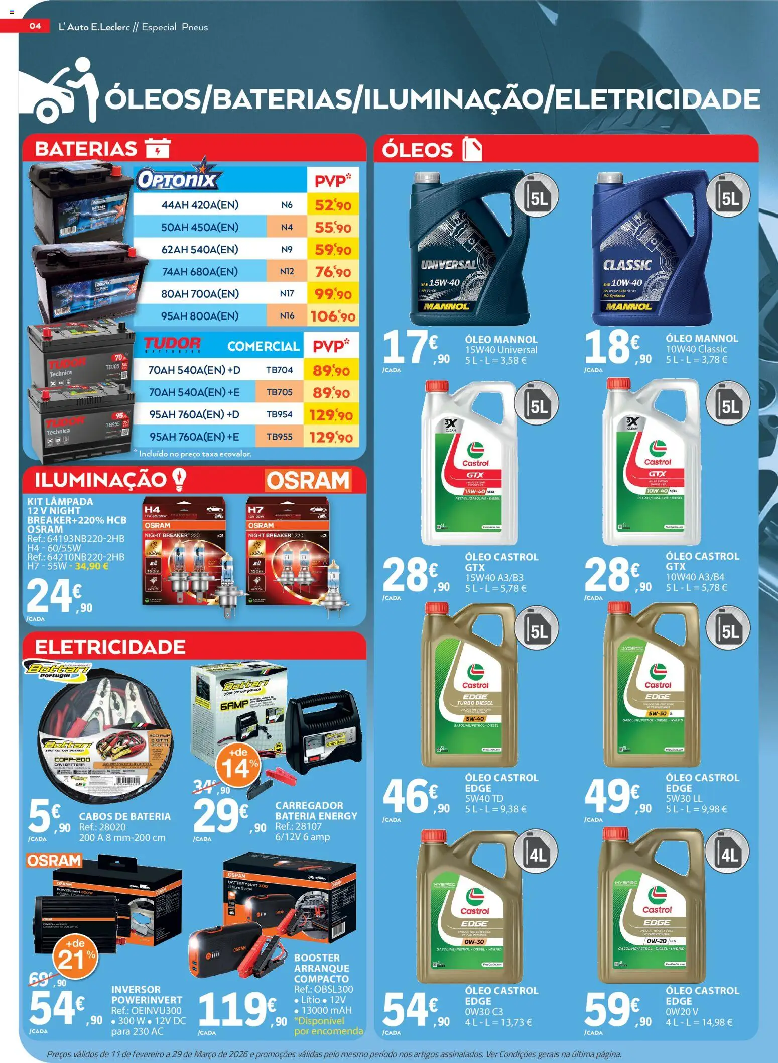 E.Leclerc folheto Auto │ válido de 11.02.2026 | Página: 4 | Produtos: Bateria, Óleo