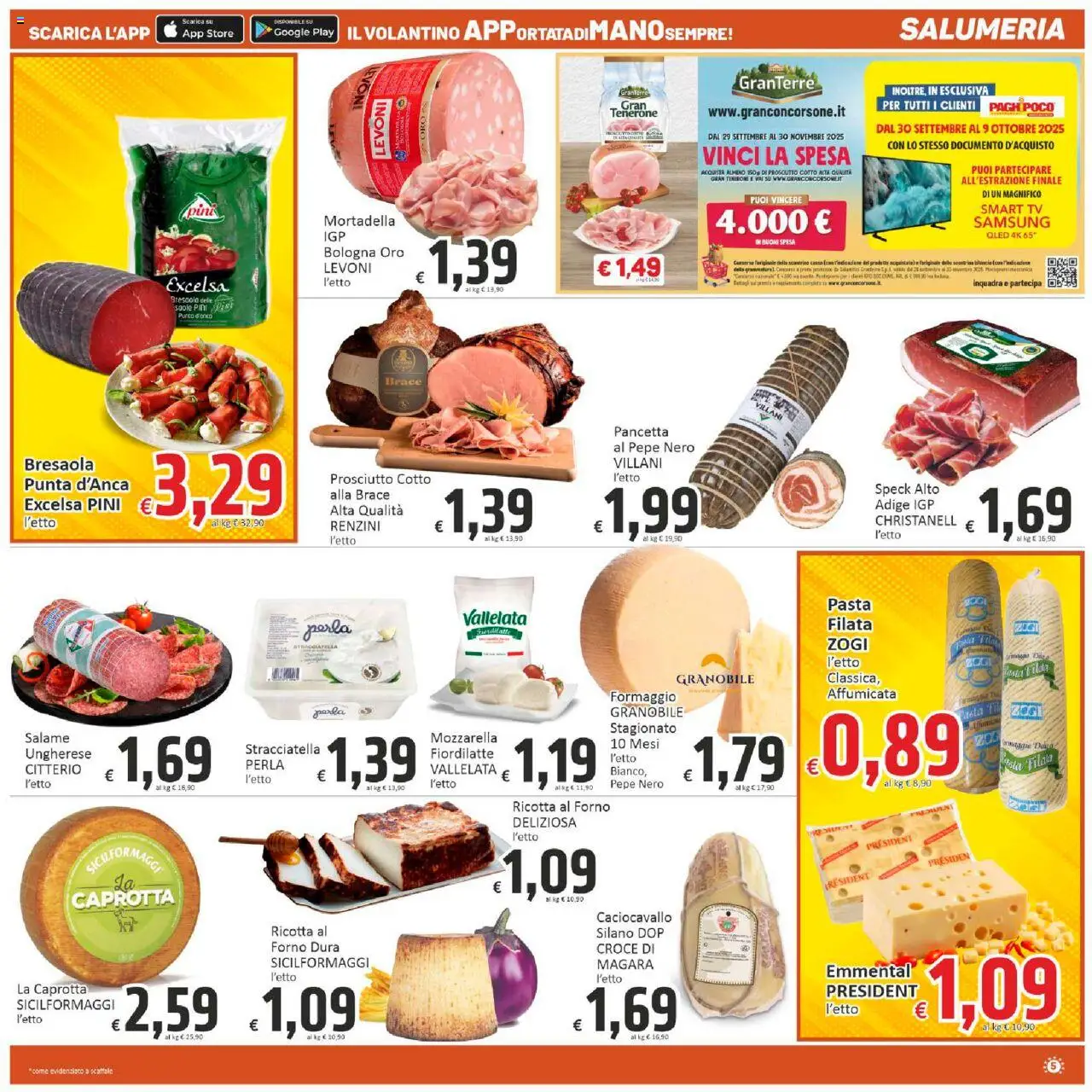 Volantino Paghi Poco del 20.10.2025 | Pagina: 5 | Prodotti: Pancetta, Pasta, TV, Forno