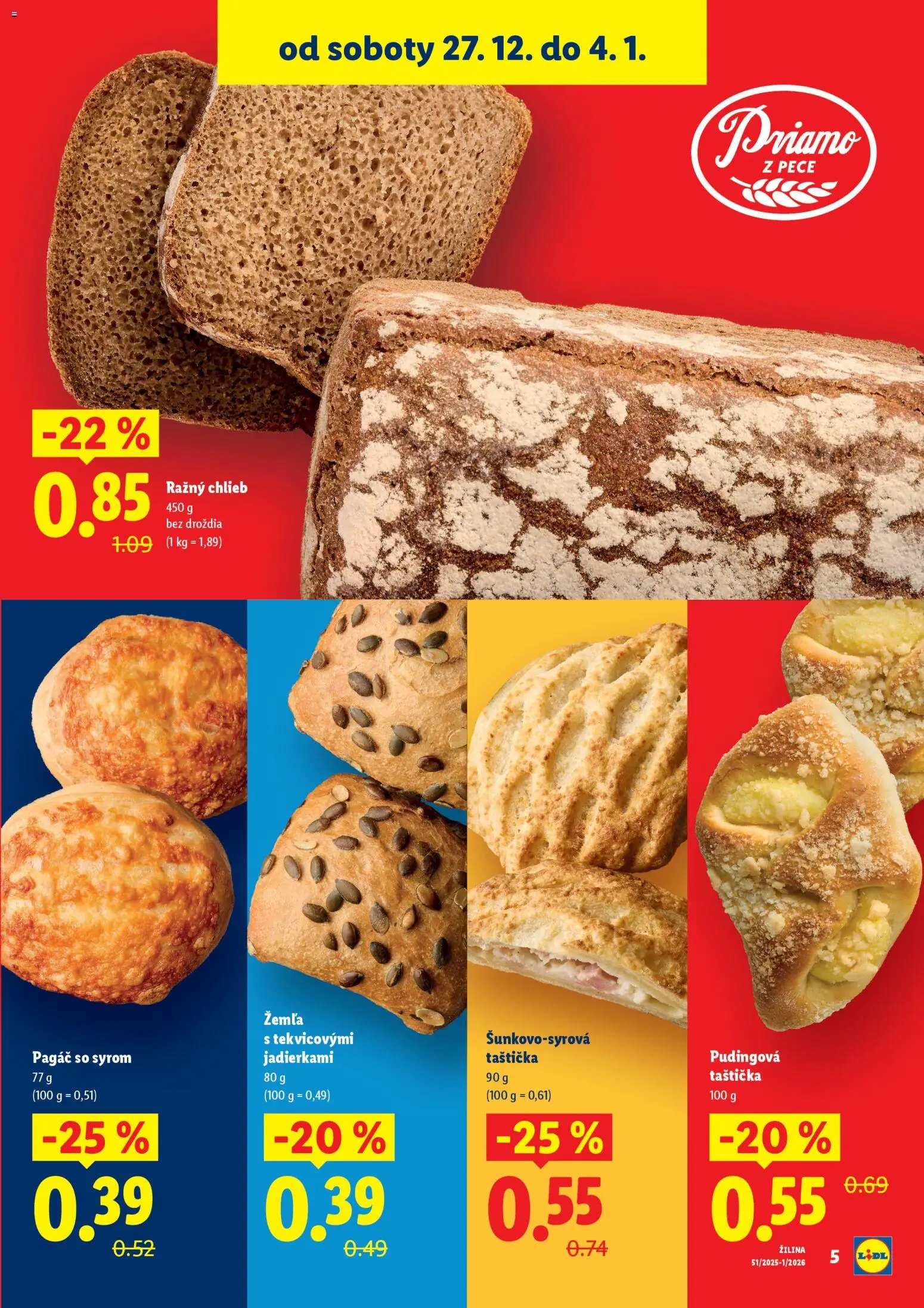 Nové Lidl akcie – leták je platný od 27.12.2025 | Strana: 5 | Produkty: Chlieb