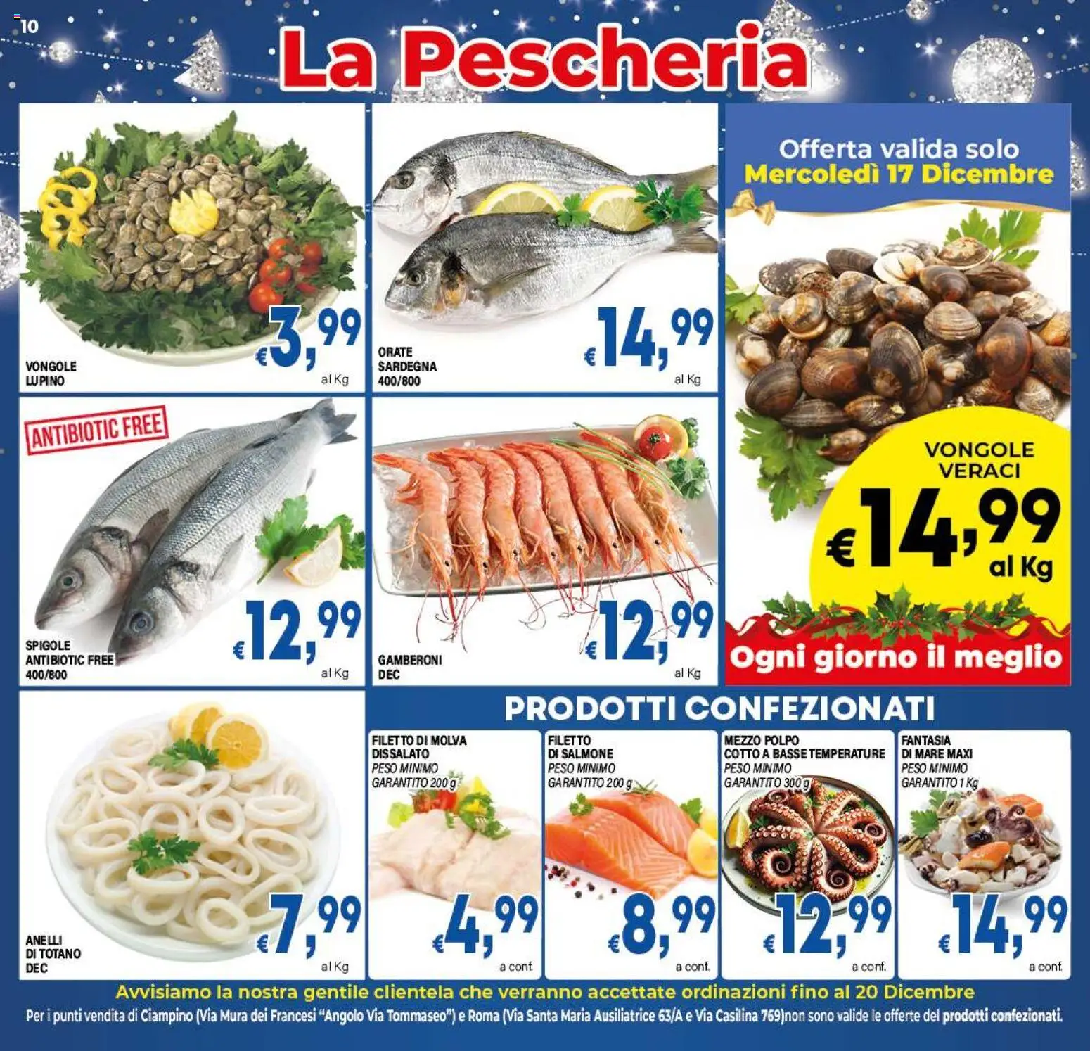 Volantino DEM del 16.12.2025 | Pagina: 10 | Prodotti: Salmone, Vongole, Polpo, Gamberoni