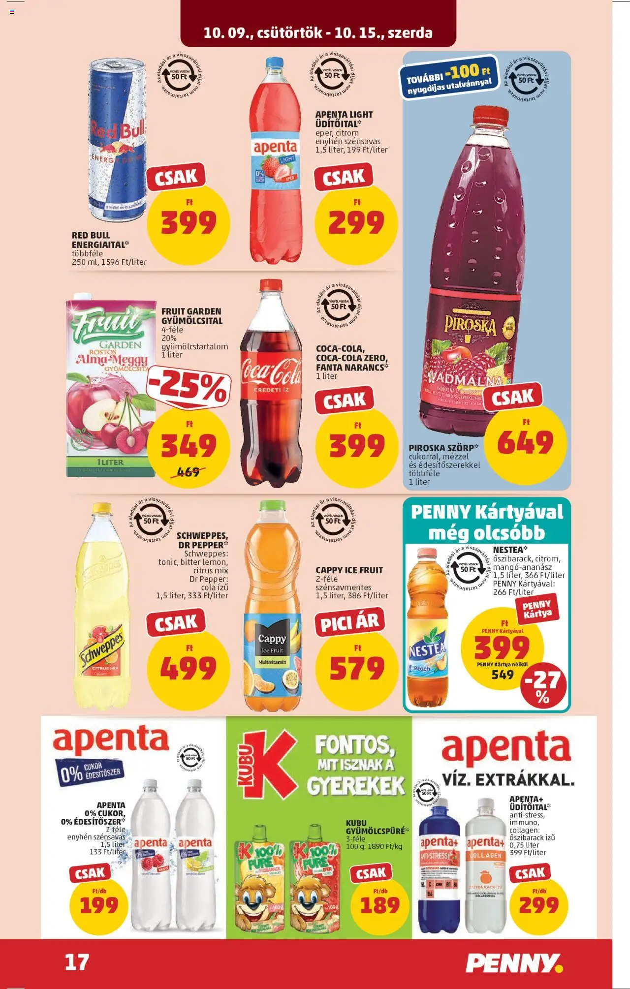 PENNY akciós ujság - amely érvényes a következő dátumtól: 09.10.2025 | Oldal: 21 | Termékek: Fanta, Red bull, Édesítőszer, Narancs