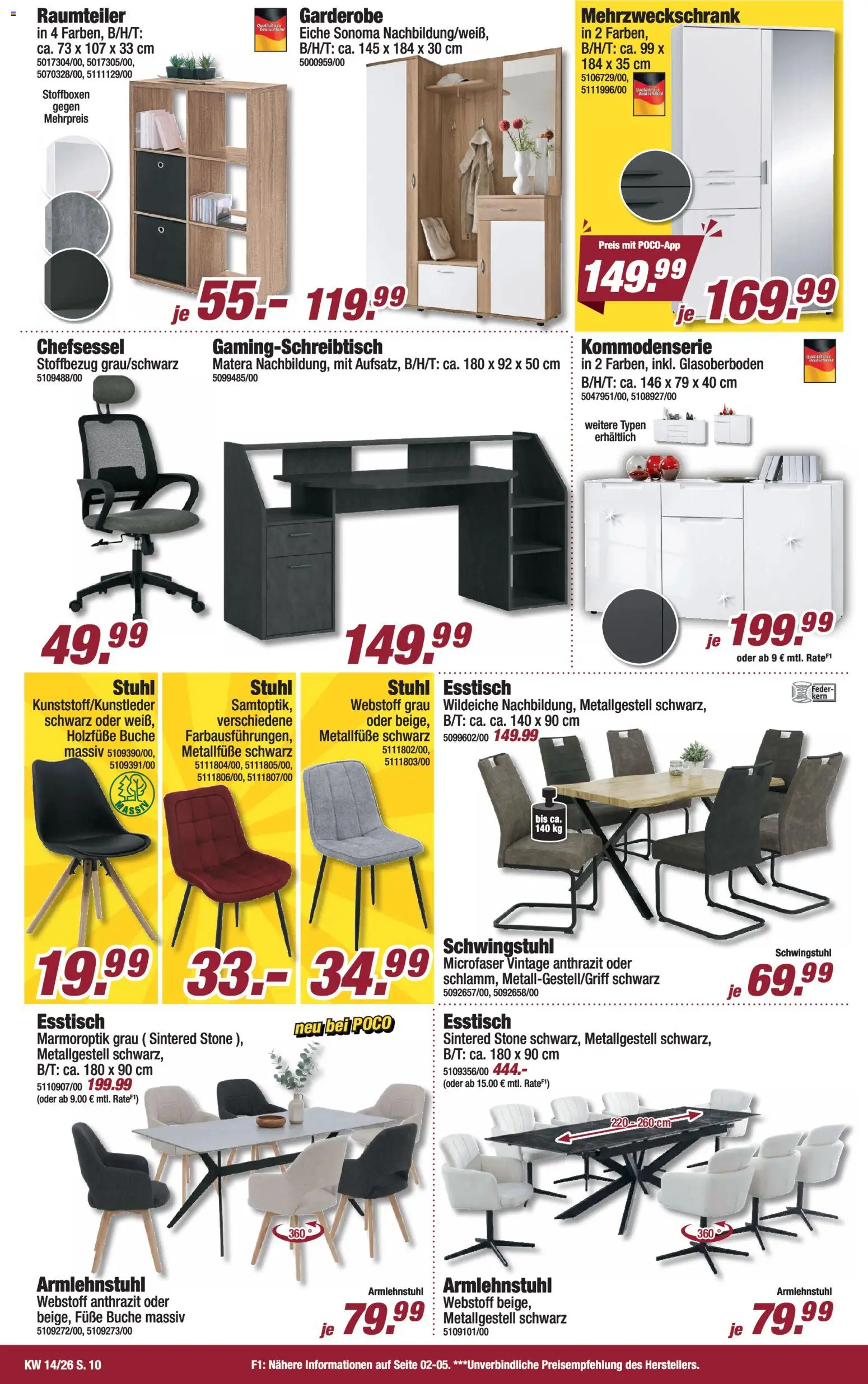 Poco Prospekt 	 – gültig ab 29.03.2026 | Seite: 10 | Produkte: Raumteiler, Esstisch, Stuhl, Chefsessel