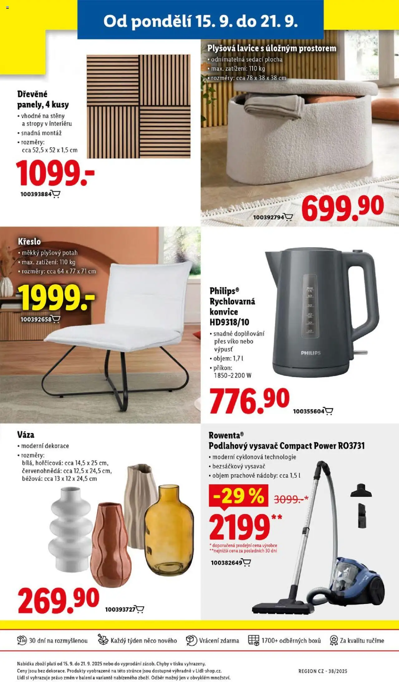 Lidl leták od 15.09.2025 | Strana: 47 | Produkty: Vysavač, Rychlovarná konvice, Bezsáčkový vysavač, Křeslo