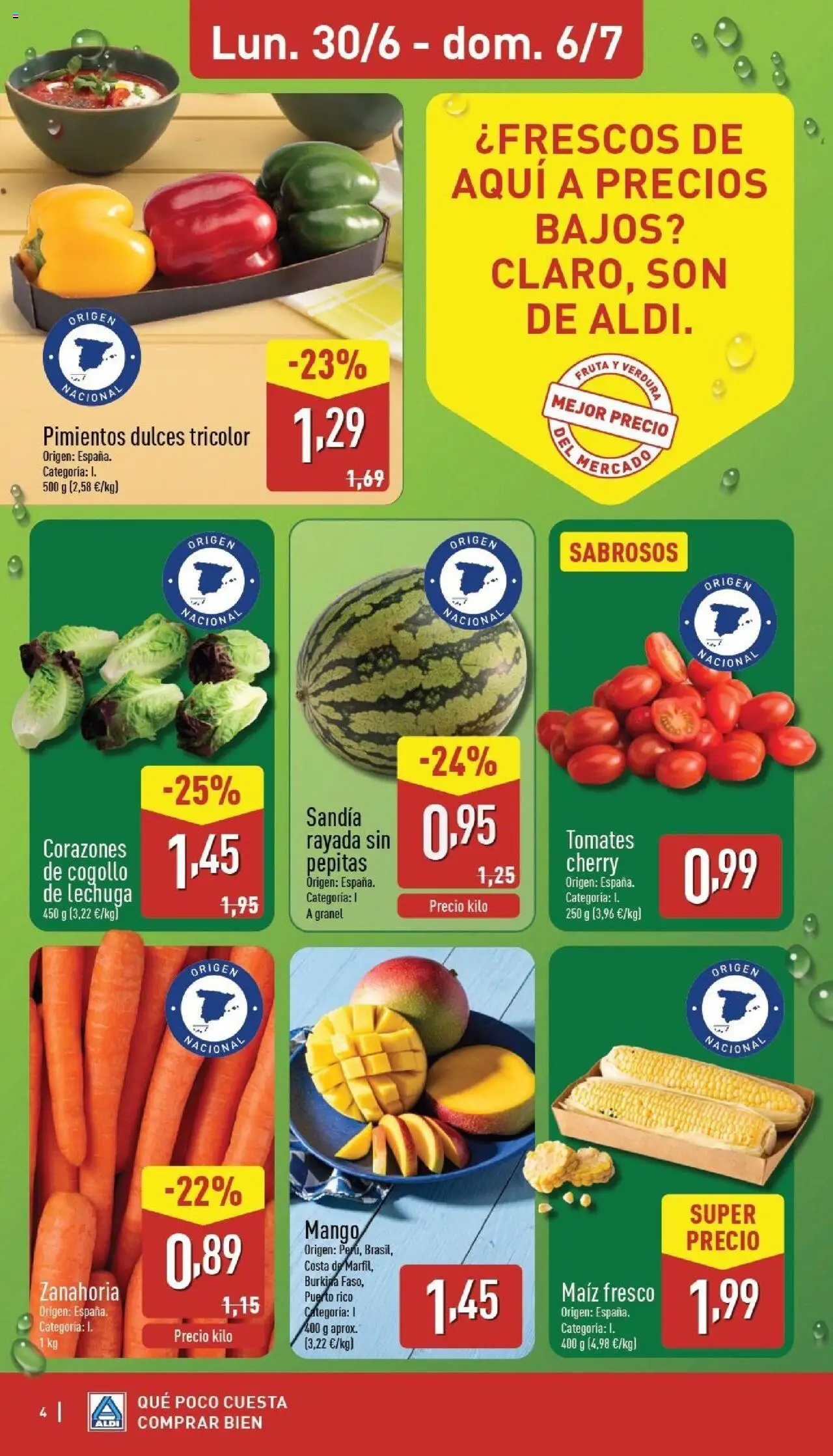 Aldi folleto Península │ válido desde el 30.06.2025 | Página: 4 | Productos: Tomates, Zanahoria, Ρούτερ, Sandía