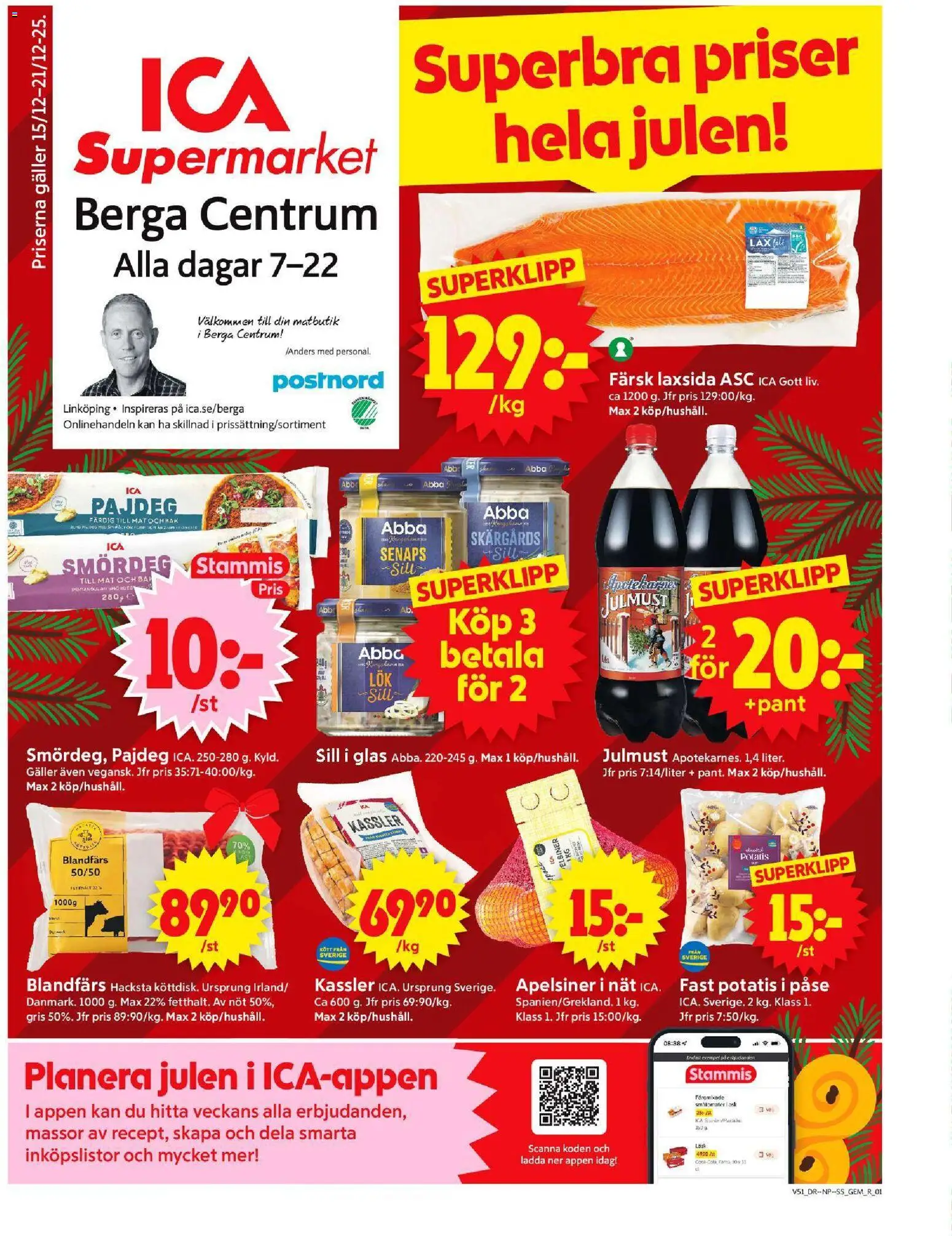 ICA Supermarket reklamblad aktuell från 15.12.2025 | Sida: 1 | Produkter: Galler, Sill, Lax, Fanta