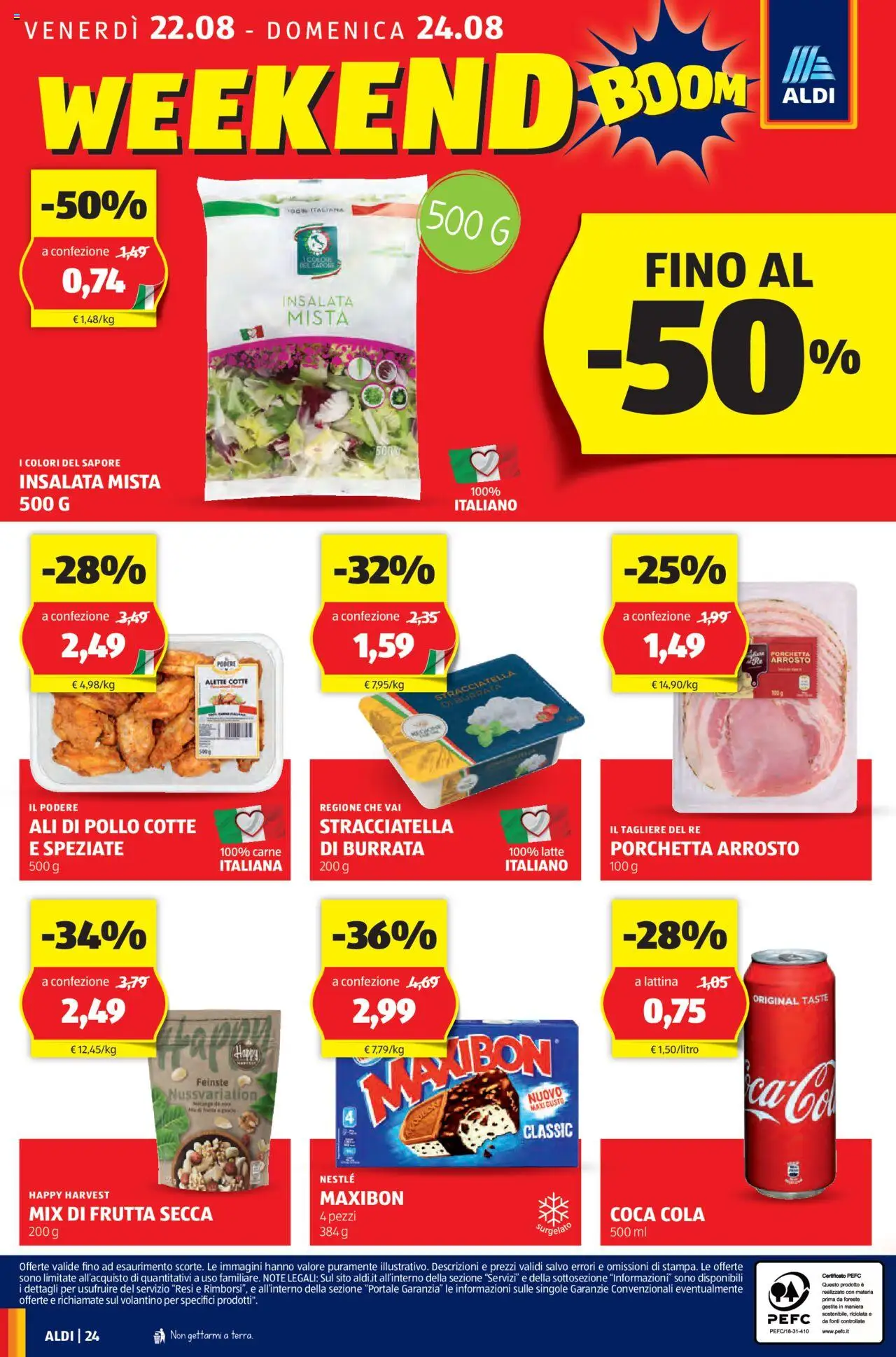 Volantino Aldi del 18.08.2025 | Pagina: 24 | Prodotti: Arrosto, Frutta, Burrata, Coca Cola