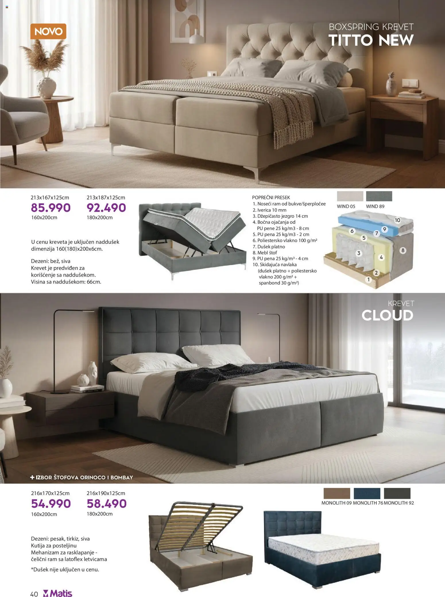 Matis katalog - važi od 01.01.2026 | Strana: 40 | Proizvode: Krevet, Dušek, Kutija