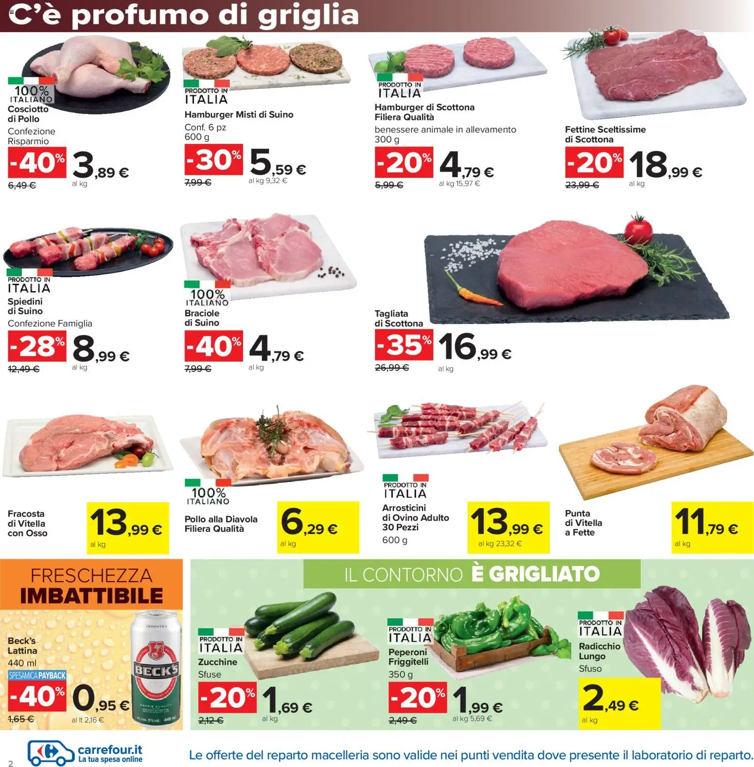 Volantino Carrefour del 21.04.2026 | Pagina: 2 | Prodotti: Zucchine, Griglia, Hamburger, Profumo