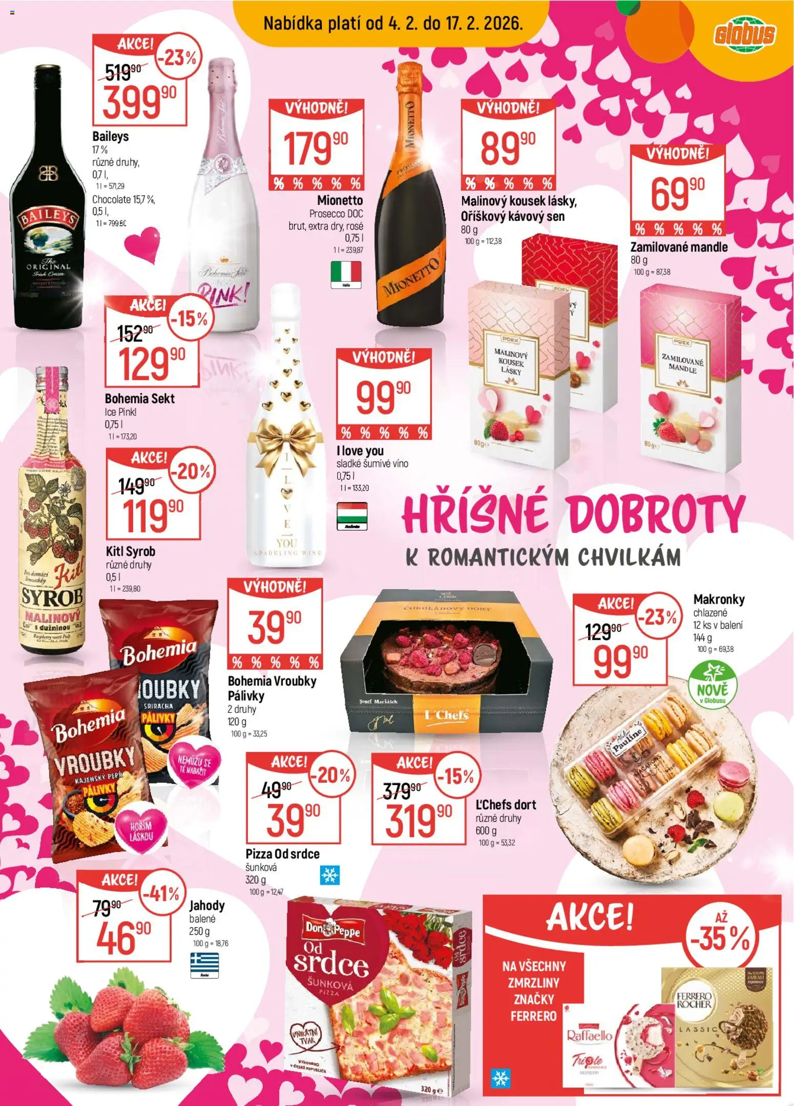 Globus leták od 04.02.2026 | Strana: 13 | Produkty: Ferrero Rocher, Prosecco, Jahody, Makronky