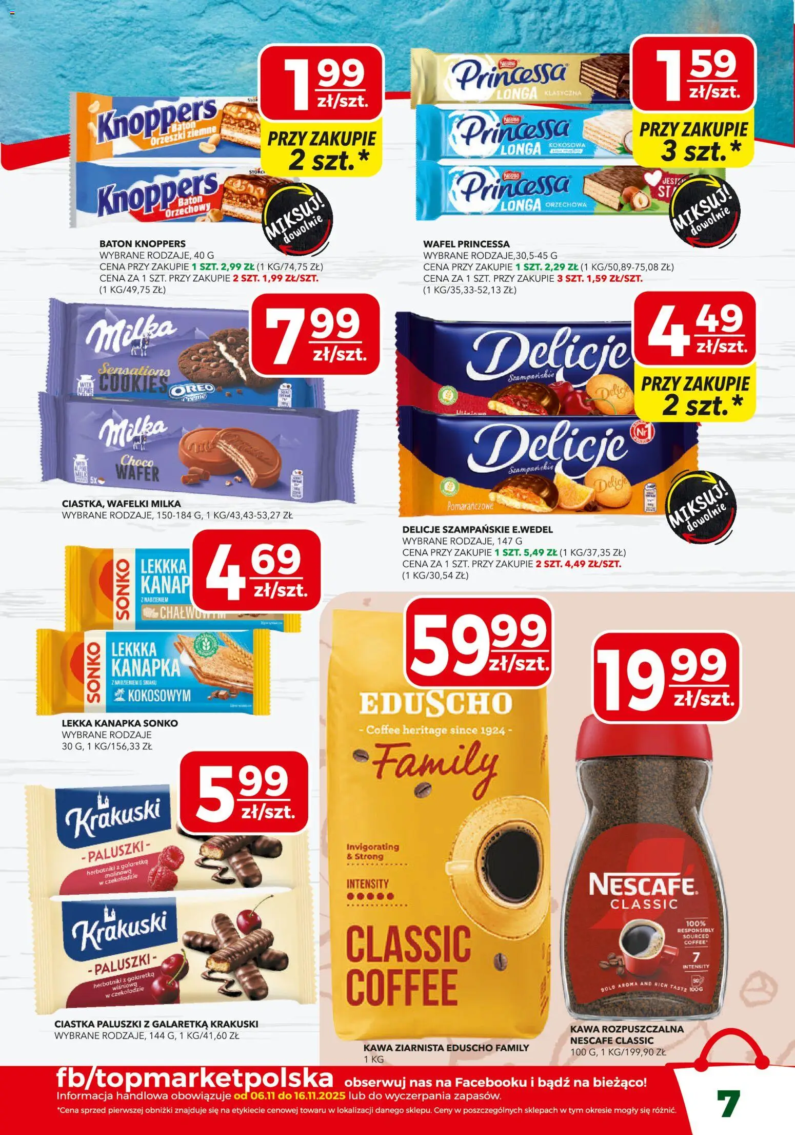 Top Market Gazetka od 06.11.2025 | Strona: 7 | Produkty: Knoppers, Galaretka, Nescafe, Baton