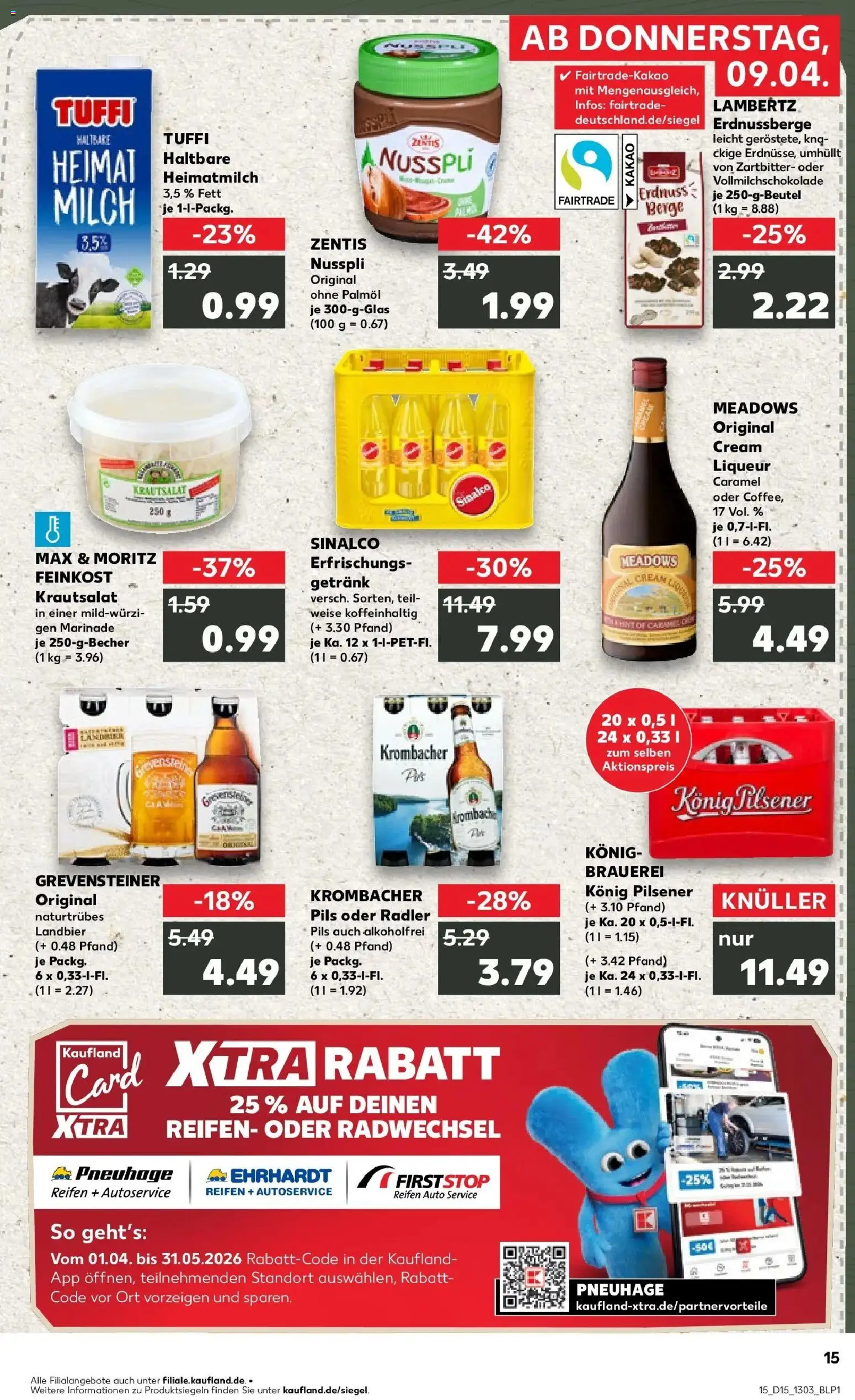 Kaufland Prospekt Monheim Am Rhein	 – gültig ab 08.04.2026 | Seite: 15 | Produkte: Konig pilsener, Milch, Krombacher, Zentis nusspli