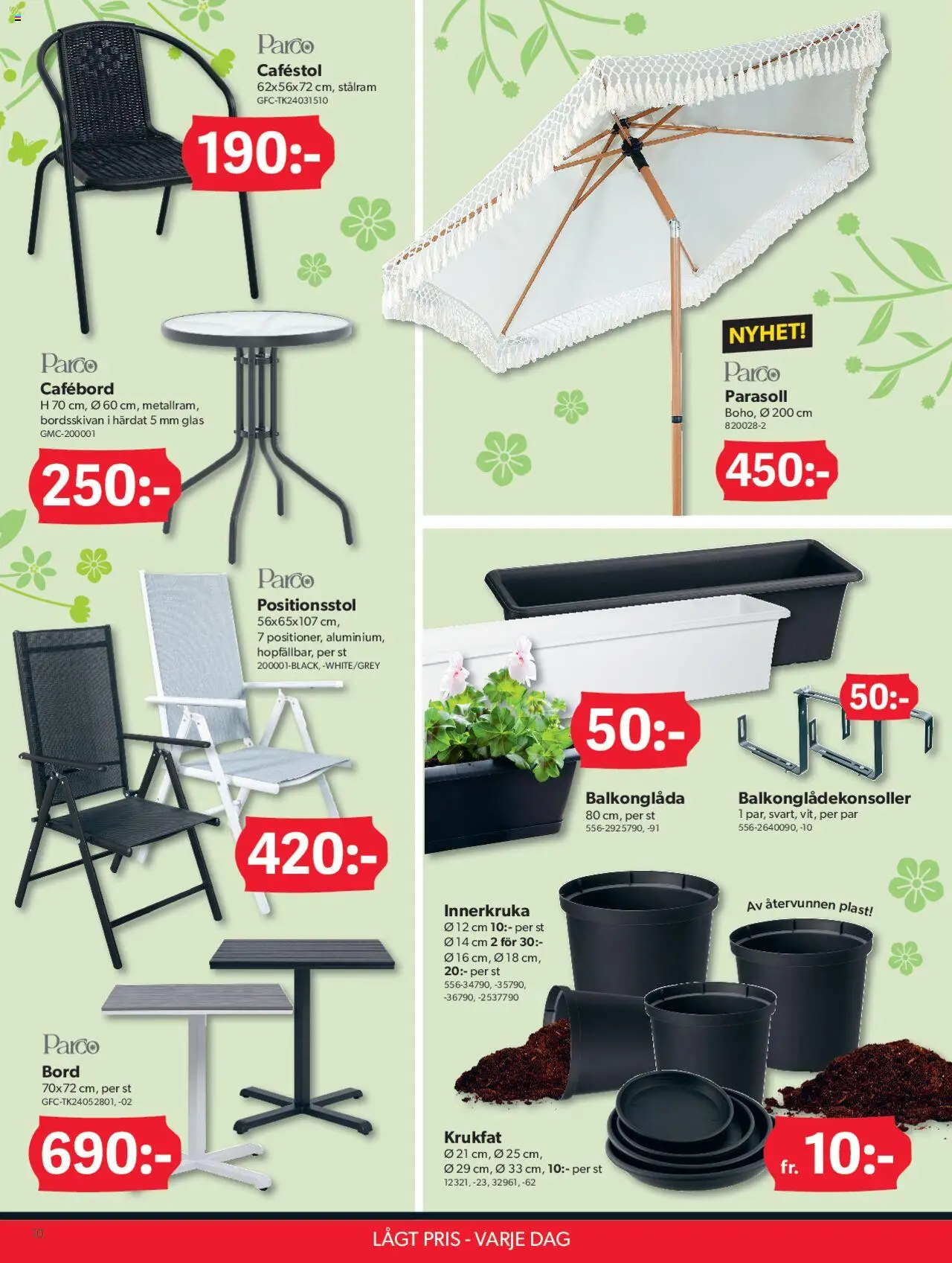 Dollar Store reklamblad aktuell från 07.04.2025 | Sida: 10 | Produkter: Parasoll, Balkonglåda, Bord