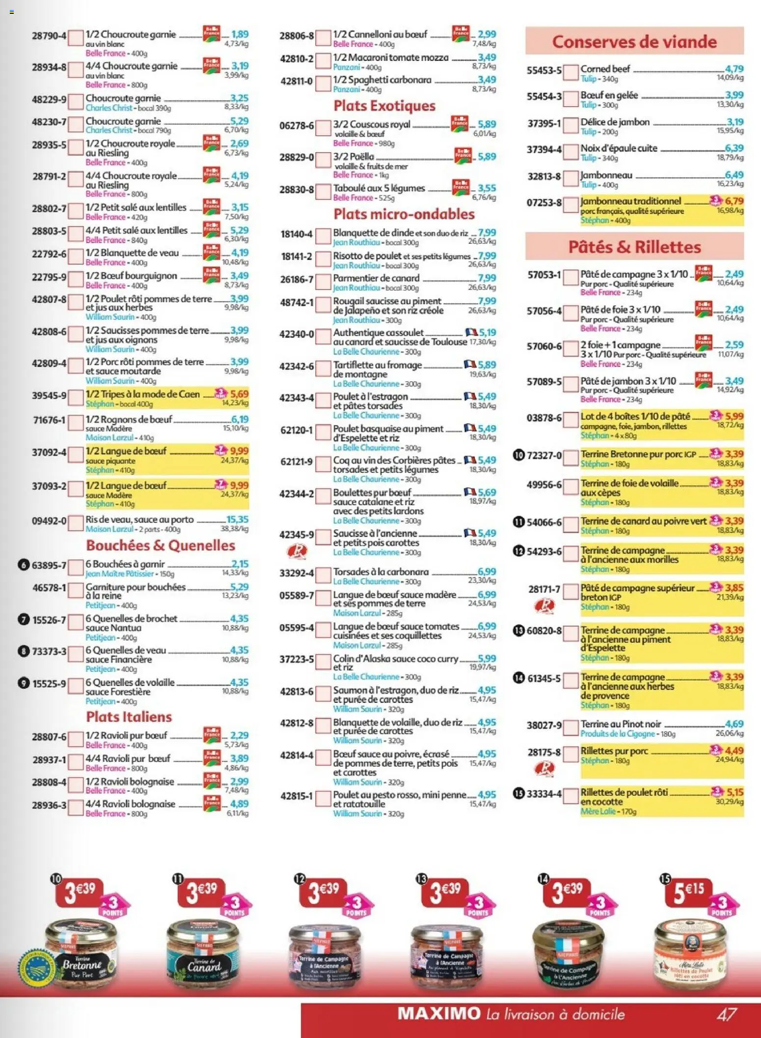 {H1} | Page: 47 | Produits: Poivre, Tartiflette, Pois, Saucisse