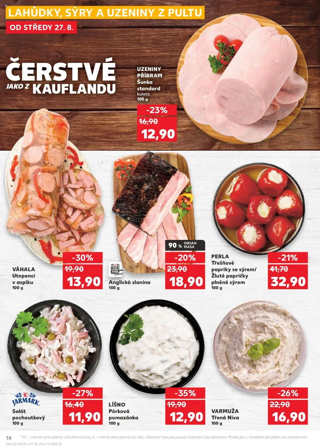 Kaufland leták - Brno od 27.08.2025 | Strana: 14 | Produkty: Uzeniny, Pomazánka, Perla, Slanina
