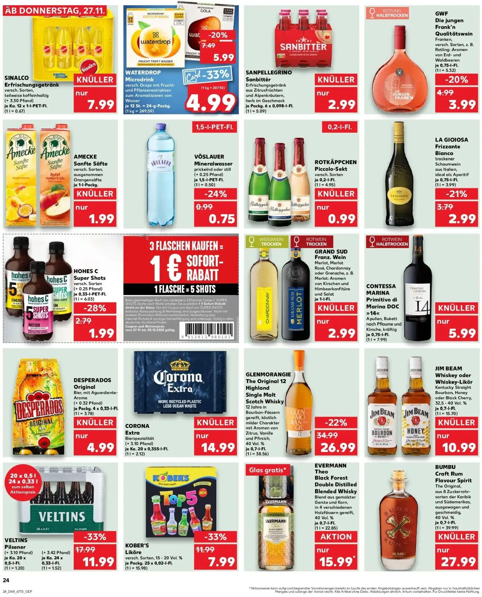 Kaufland prospekt Wülfrath	 – gültig ab 30.11.2025 | Seite: 24 | Produkte: Sinalco, Desperados, Rotkäppchen, Bourbon