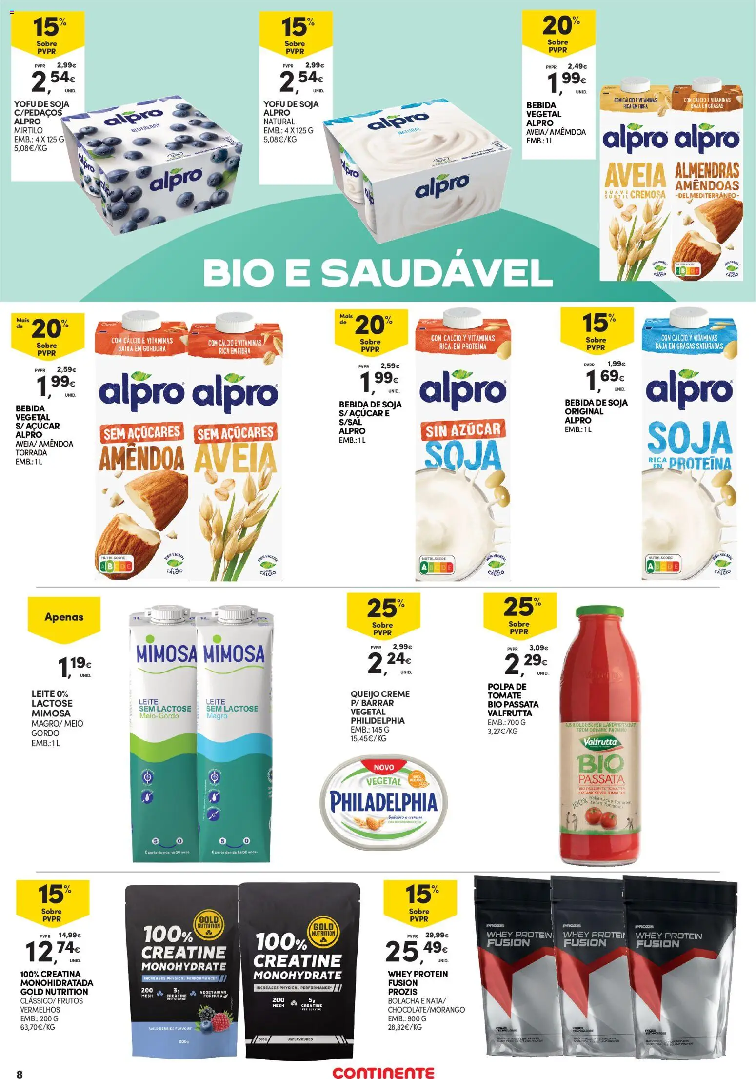 Continente - Açores: Em janeiro a poupança vem primeiro │ válido de 02.01.2026 | Página: 8 | Produtos: Cream cheese, Queijo, Whey protein, Proteina