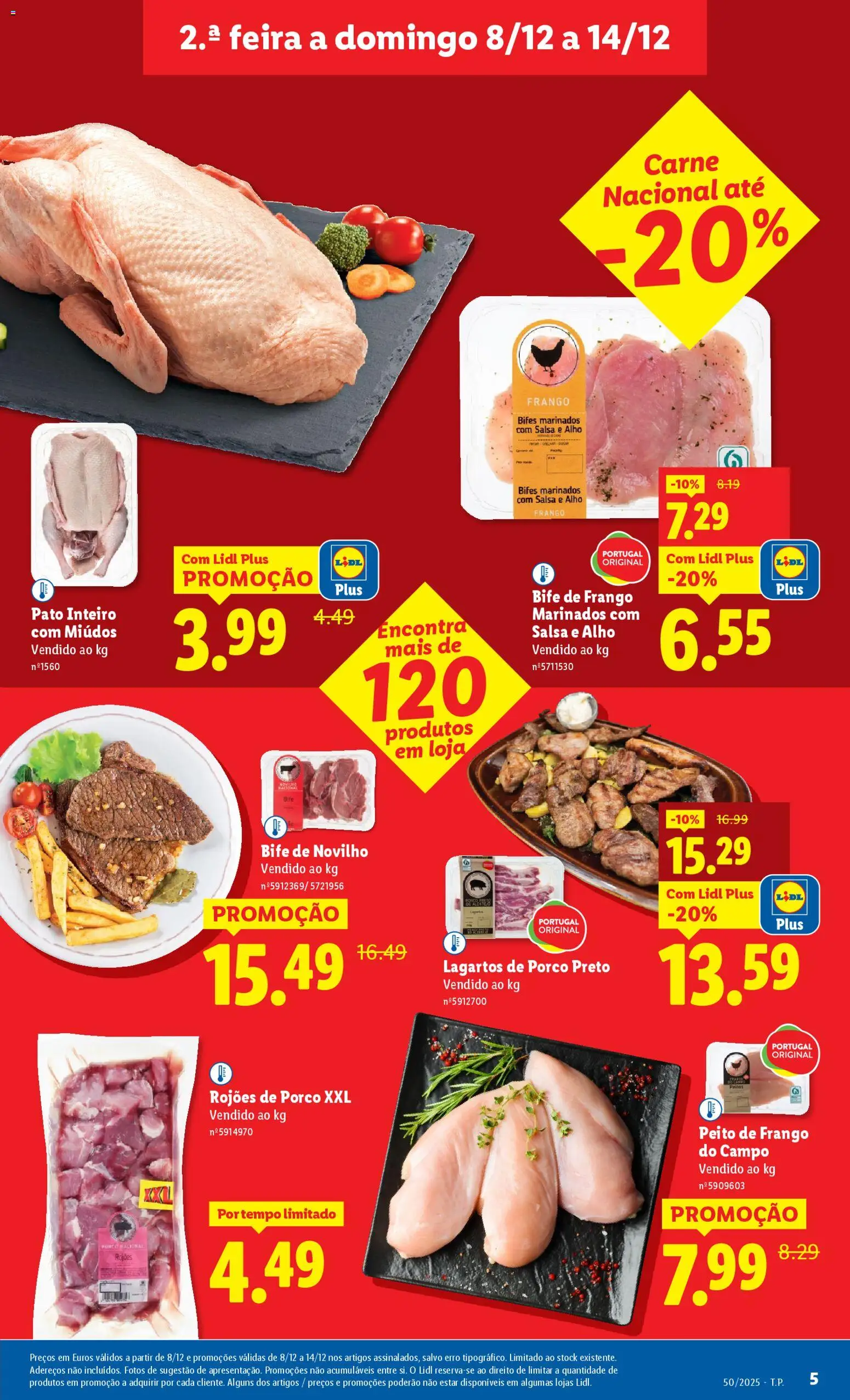 Lidl folheto │ válido de 08.12.2025 | Página: 5 | Produtos: Peito de frango, Frango, Lagartos de porco, Carne